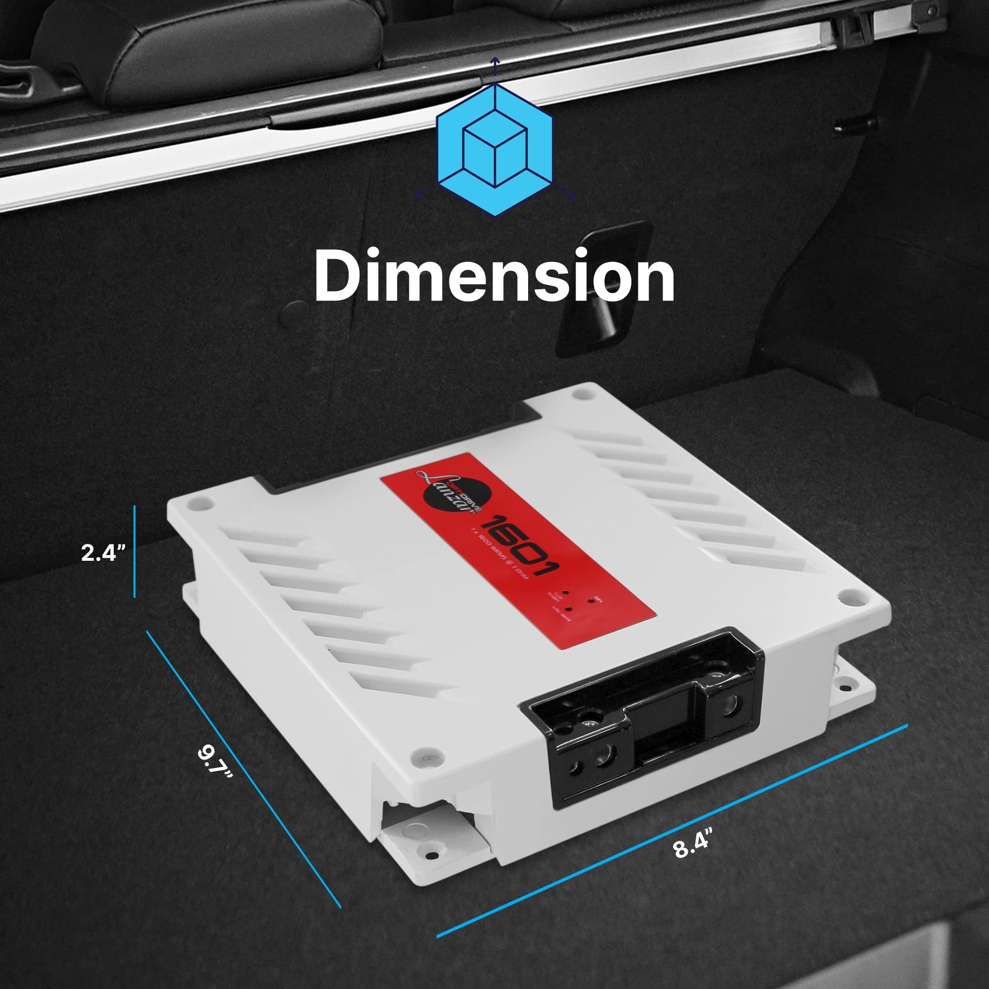 Jovial One Channel Car Audio Mono Amplifier, 2300 Watt Max @ 1 Ohm High-Powered Mono Car Amplifier with with Bass Boost High Pass Filter and Low Pass Filter, Cooling Fans, White