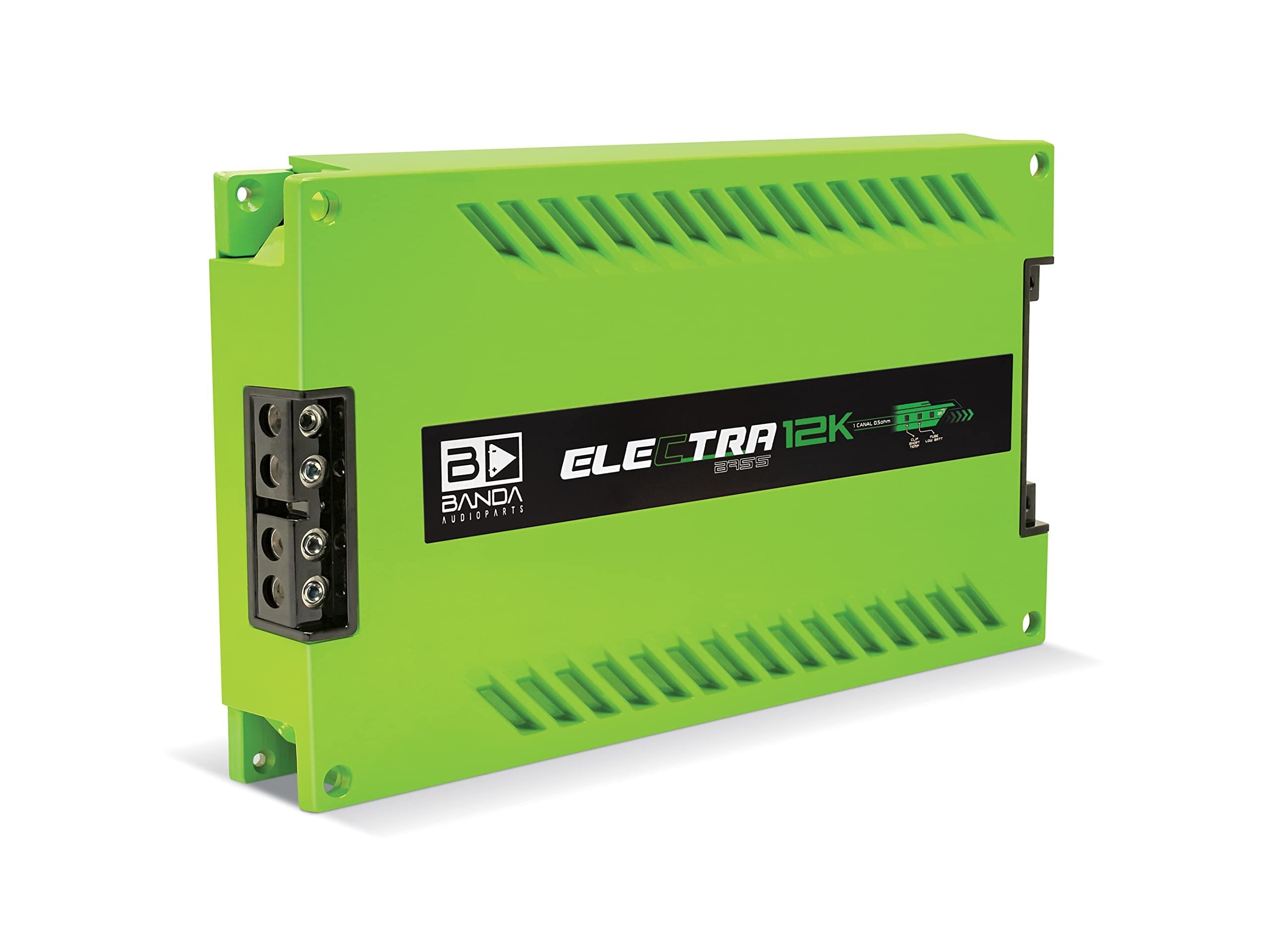 Electra 1-Channel Vehicle Audio Bass Amp - 12600W High-Powered Mono Bass Amp w/Subsonic Filter & Low Pass Filter Stable at 0.5Ohm, LED Indicators, Sound Specialization Green - BANDA 12K.5OHMGREEN