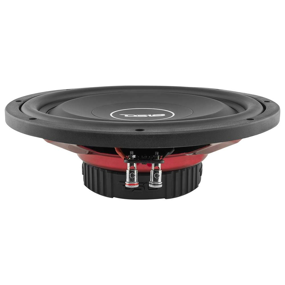DS18 SRW12.4 Shallow Subwoofer - 12" Speaker, 440 MAX Power, 220W RMS, Rubber Edge and Paper Cone, Red Steel Basket, Voice Coil 4 Ohm Impedance
