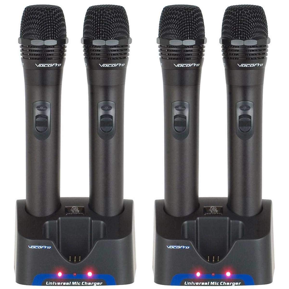 VocoPro 4X UHF Handheld Rechargeable Microphones with 2X Charging Stations, QRST Frequency, UHR-10: 9E, 9F, 9G, 9H (UHR10)