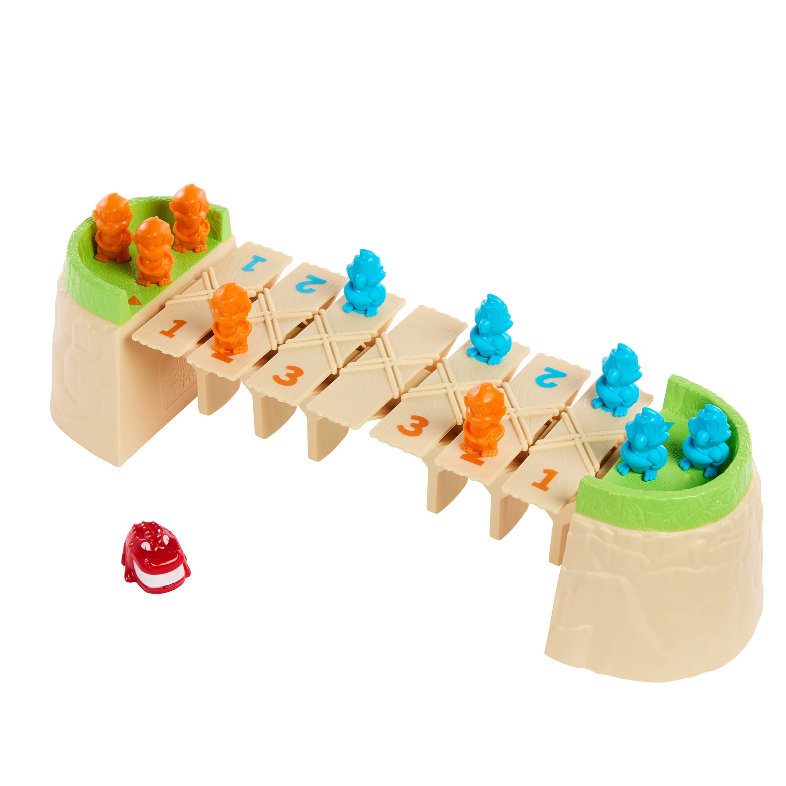 Mattel Games Greedy Gator 2-Player Kids Game for Game Nights & Parties, Get Monkeys Across The Bridge First with Rolling Alligator