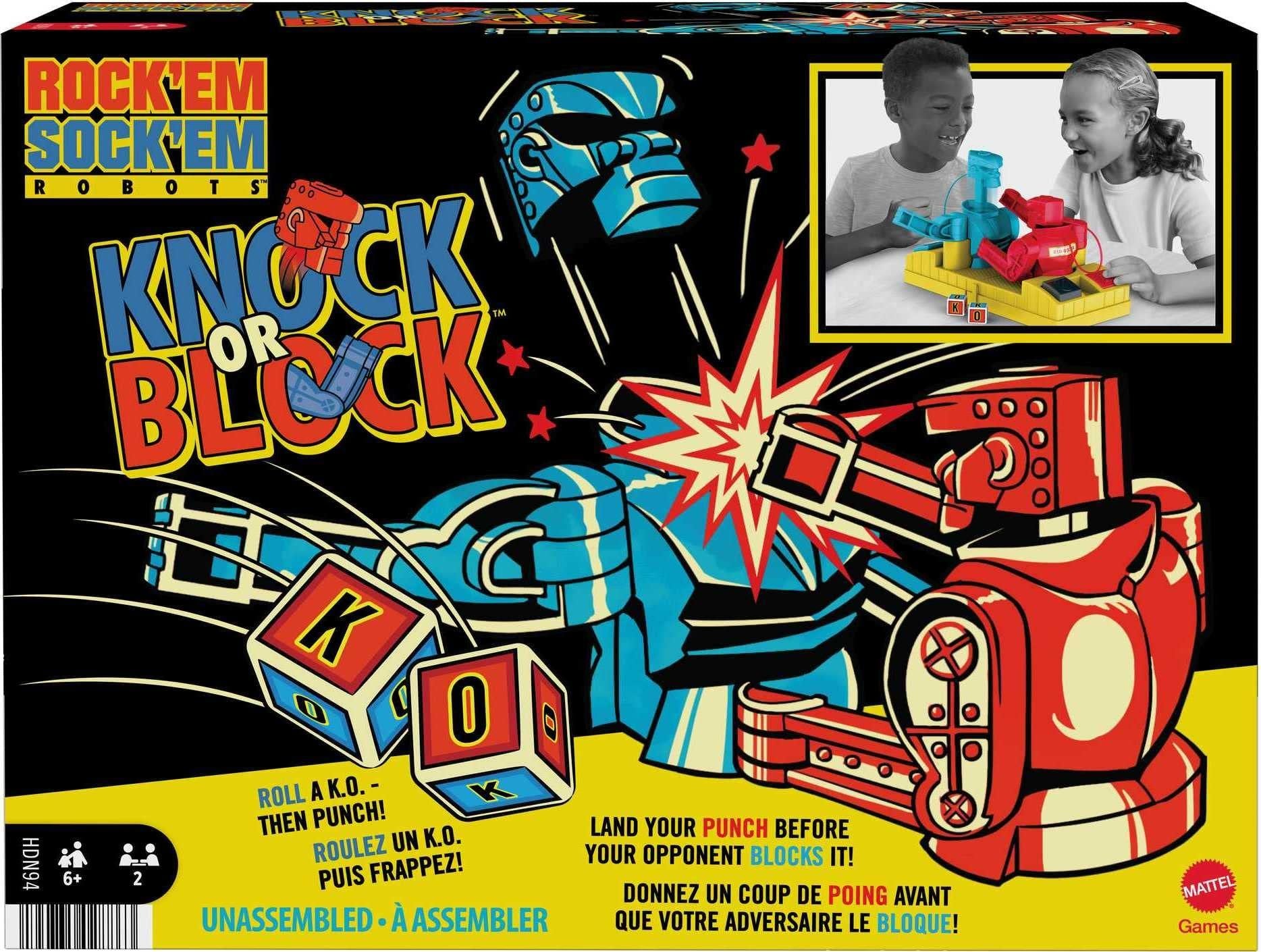 Mattel Games Rock 'Em Sock 'Em Robots Kids Game with Red Rocket & Blue Bomber Fighters