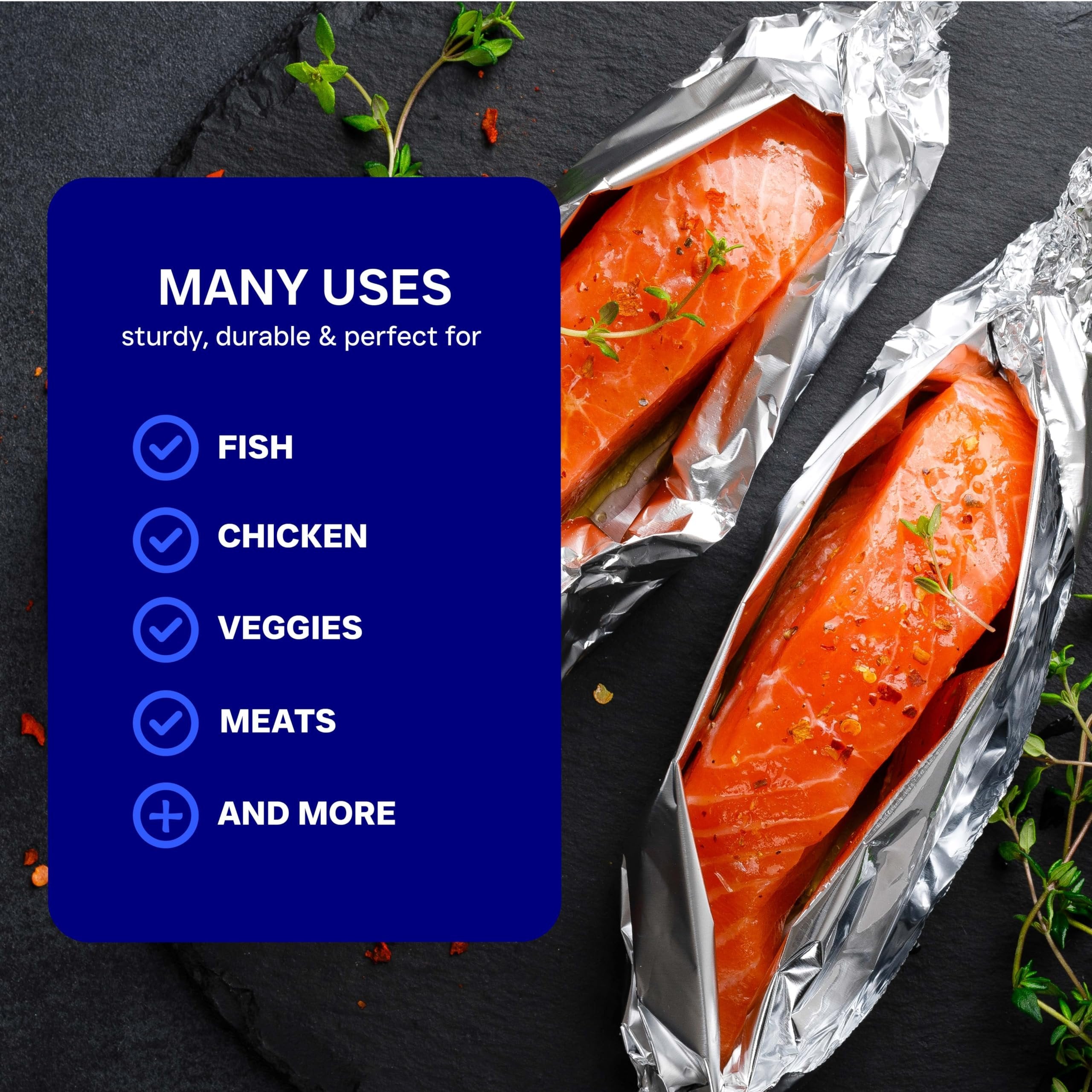 Heavy Duty Aluminum Foil, 250 Square Feet - 12" x 250' - Easy Tear Non-Stick Aluminum Foil Roll - Perfect For Multipurpose Kitchen Use, Baking, Roasting, Grilling, BBQ & Food Storage