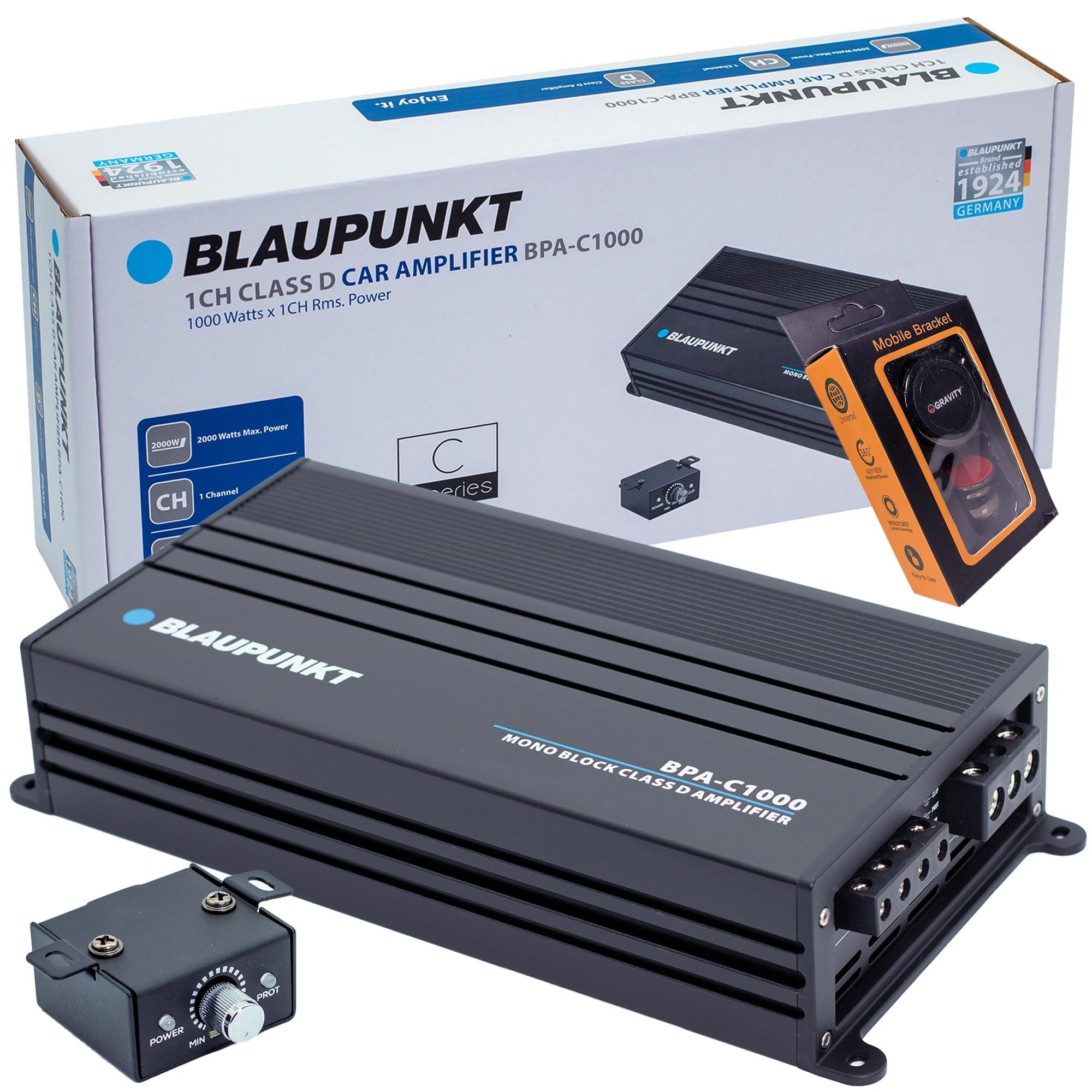 BLAUPUNKT BPA-C1000 Elite C-Series Car Audio Mono Block Class D Amplifier 1000 Watts x 1-Channel Rms 2000 Watts Max Power Monoblock Amp - Black