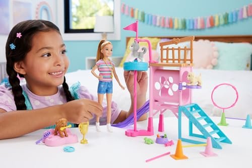 Barbie and Stacie to The Rescue Doll & Playset, Puppy Obstacle Course with Doll, 3 Dog Figures & 18 Accessories