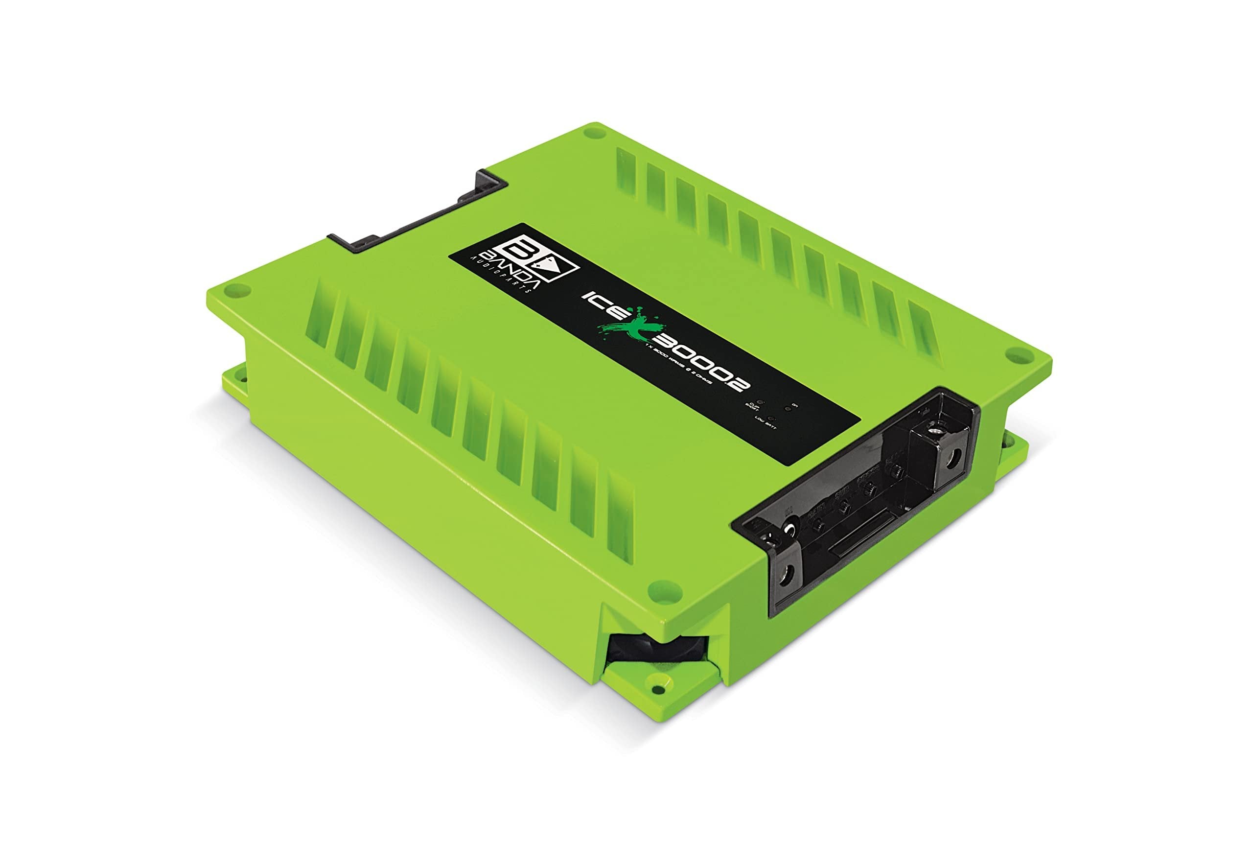 1-Ch. Vehicle Audio Bass Amplifier - 3000WRMS High-Powered Mono Bass Amp w/Subsonic Filter and Low Pass Filter Stable at 2 ohms, LED Indicators, Sound Specialization, Green - BANDA ICEX3000.2GREEN