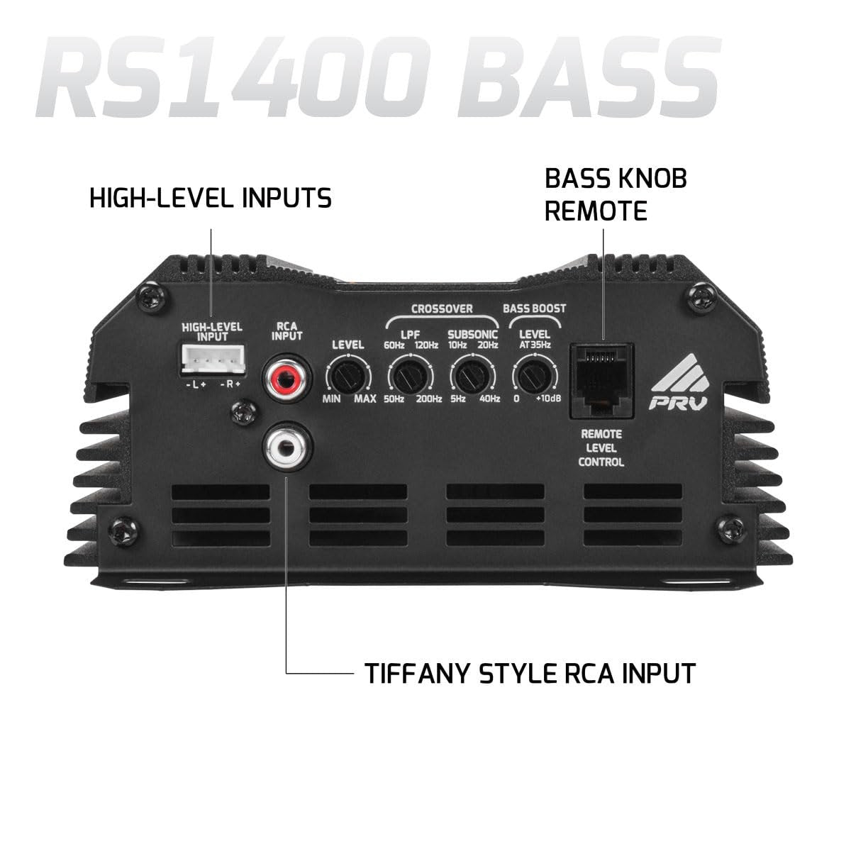 PRV Audio 1400 Watts Monoblock Class D Subwoofer Amplifier RS1400 BASS 1 Ohm – 12 Volts Car Amp, Built-in Crossover, Bass Boost, Smart Fans with Remote Sub Level Control Bass Knob Included