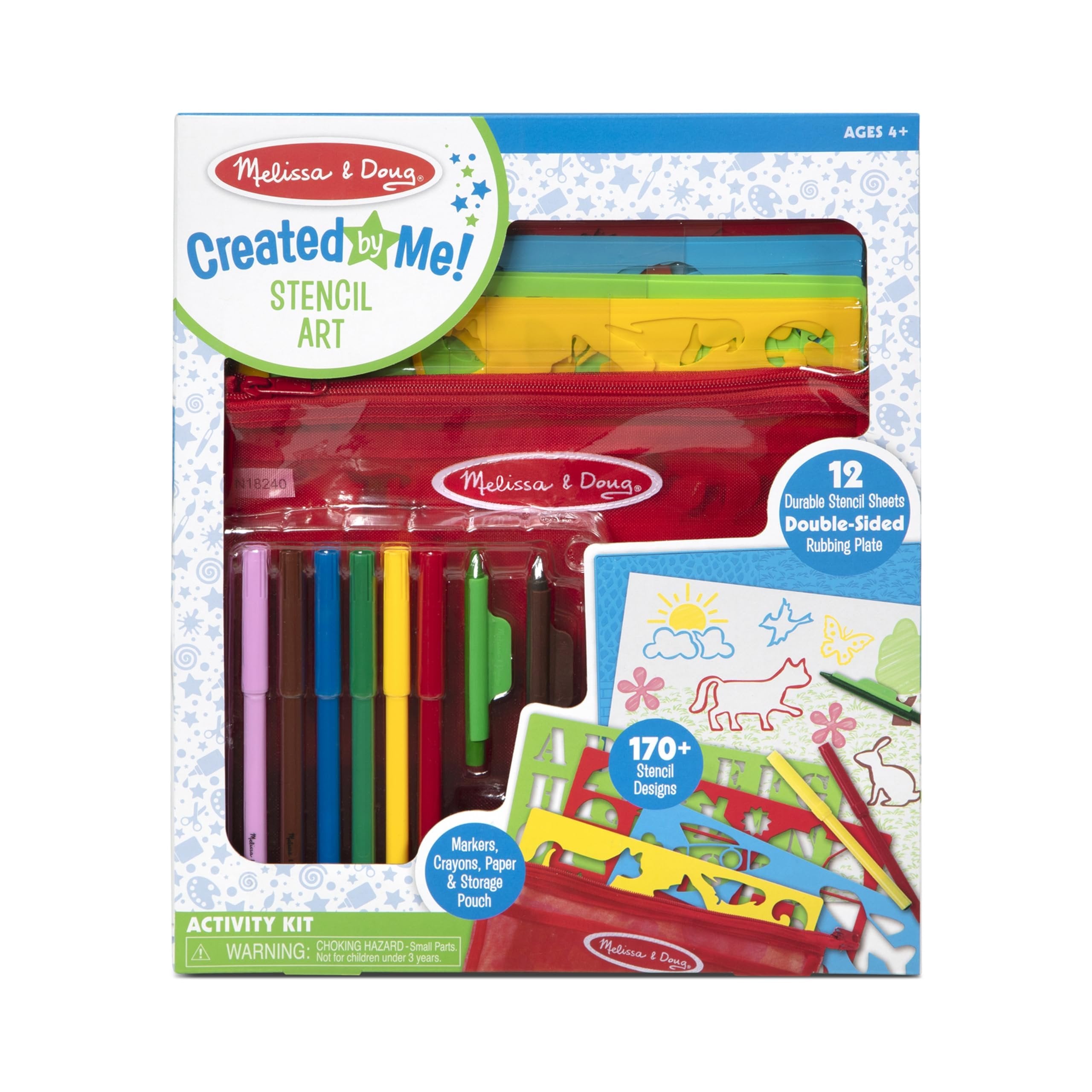 Melissa & Doug Created by Me! Stencil Art Coloring Activity Kit in Storage Pouch - 170+ Designs, 6 Markers, 2 Crayons, Paper - FSC-Certified Materials