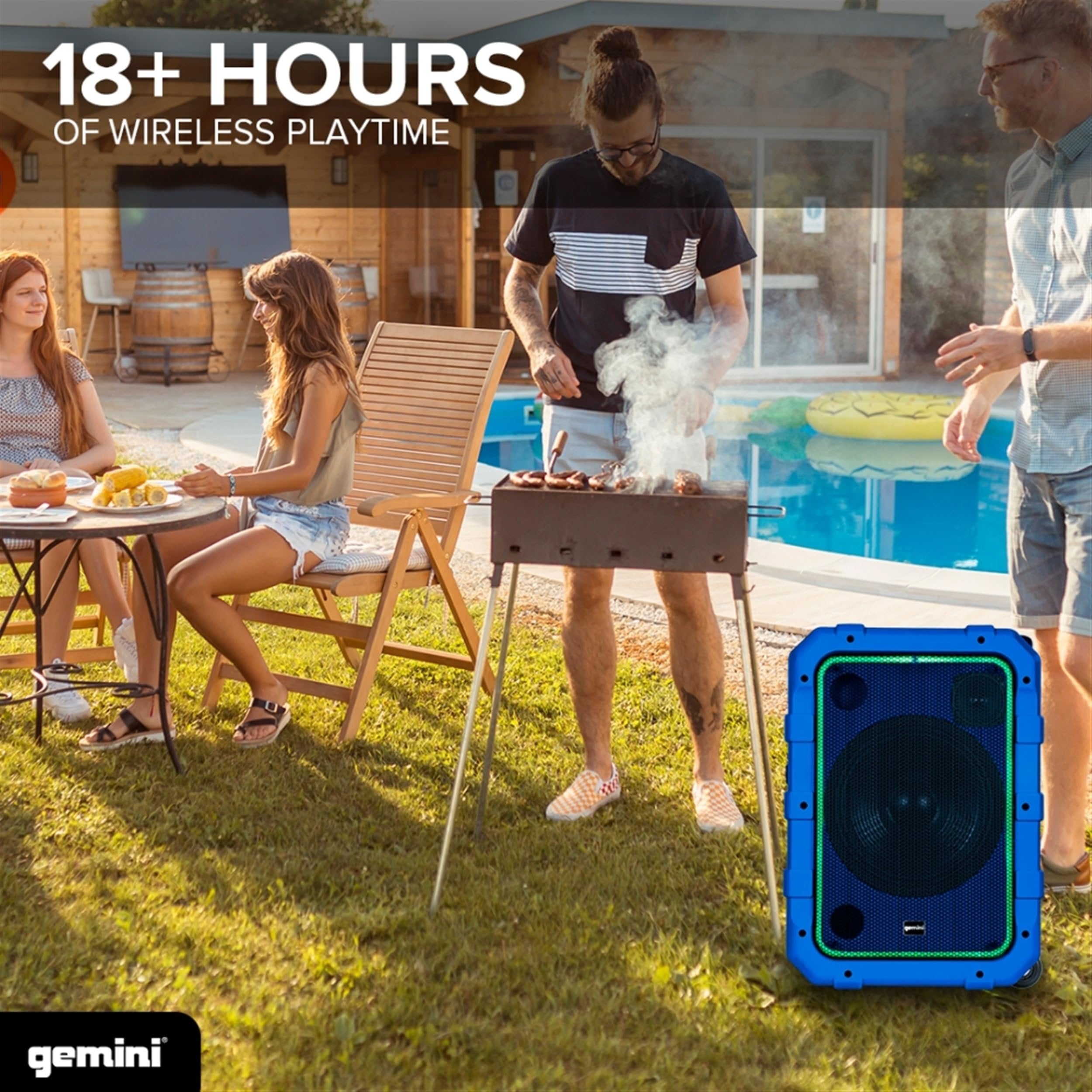 Gemini Sound MPA-2400 Blue 240W Wireless Portable Bluetooth Party Speaker, IPX4 Waterproof, LED Lights, 10” Woofer, Mic/Guitar Inputs, Trolley & Wheels - Perfect for Outdoor Beach Tailgate Parties