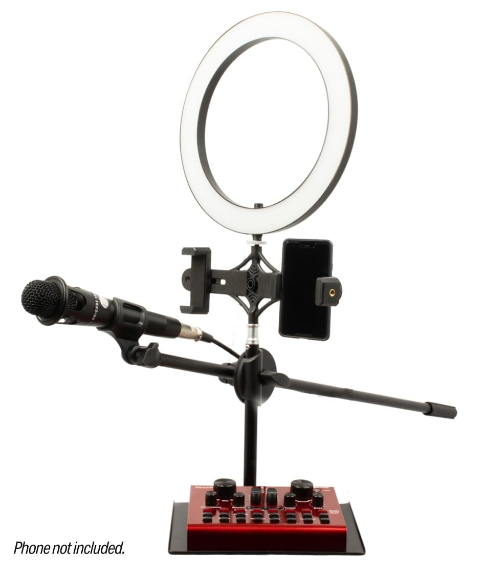 VocoPro USB Audio Interface, Boom Stand, and LED Ring Light with Wireless Mic and Condenser Mic
