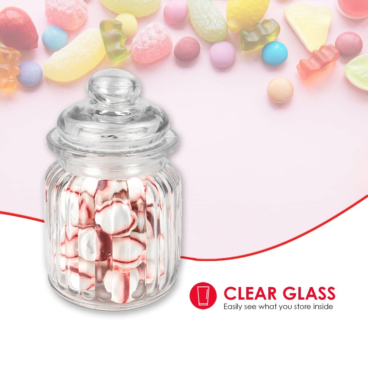 Home Basics Multi-Purpose 8 oz. Rippled Glass Mini Pantry Storage Jar with Dome Lid, Clear