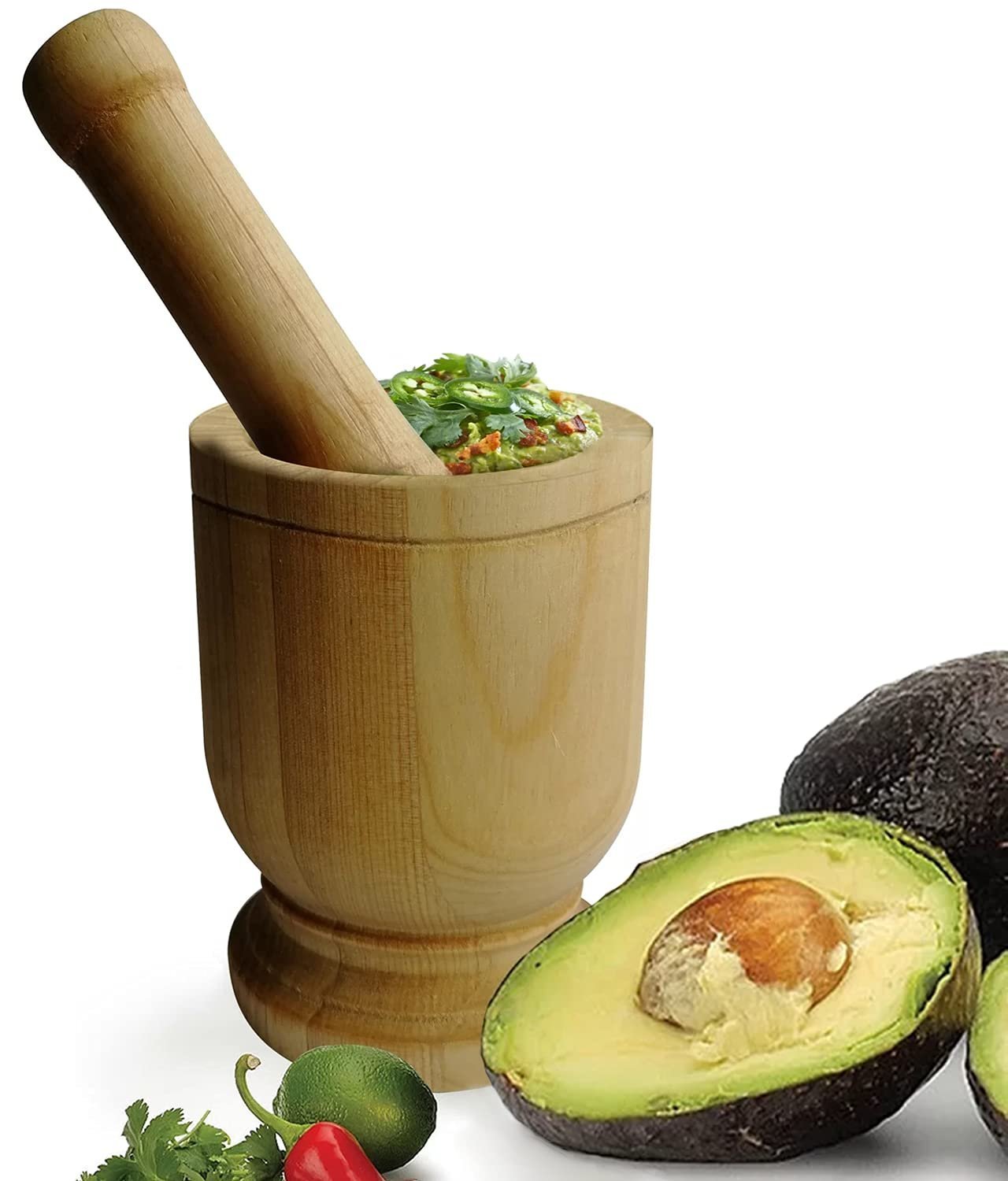 Bene Casa - Natural Wooden Mortar and Pestle (5" x 3.5" - 8 oz Capacity) - Grinder for Spices, Seasonings, Pastes, Pesto, and Guacamole