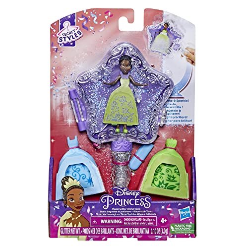 Disney Princess Secret Styles Magic Glitter Wand Tiana Doll and Wand Playset, Arts and Crafts Toy for Kids 4 and Up