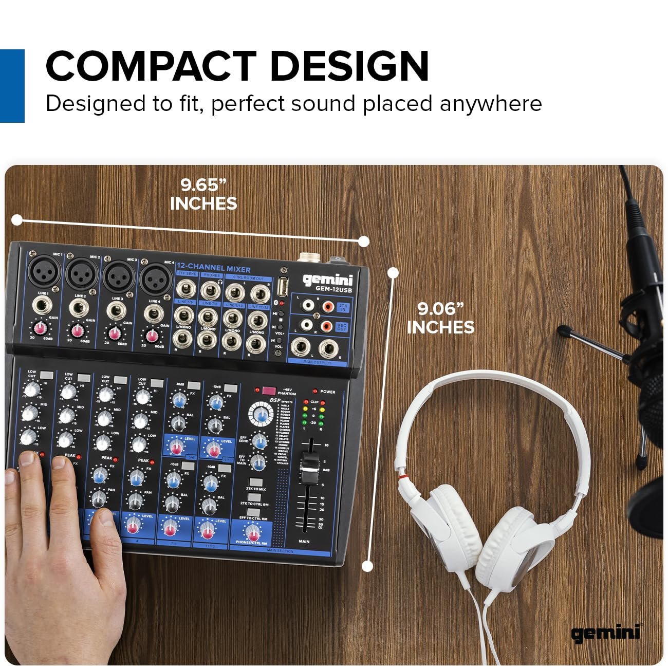 Gemini Sound GEM-12USB | 12-Channel Professional Bluetooth Audio Mixer with On-Board Multi-FX, USB MP3 Playback, and High-Quality Preamps for Dynamic Live Sound Mixing