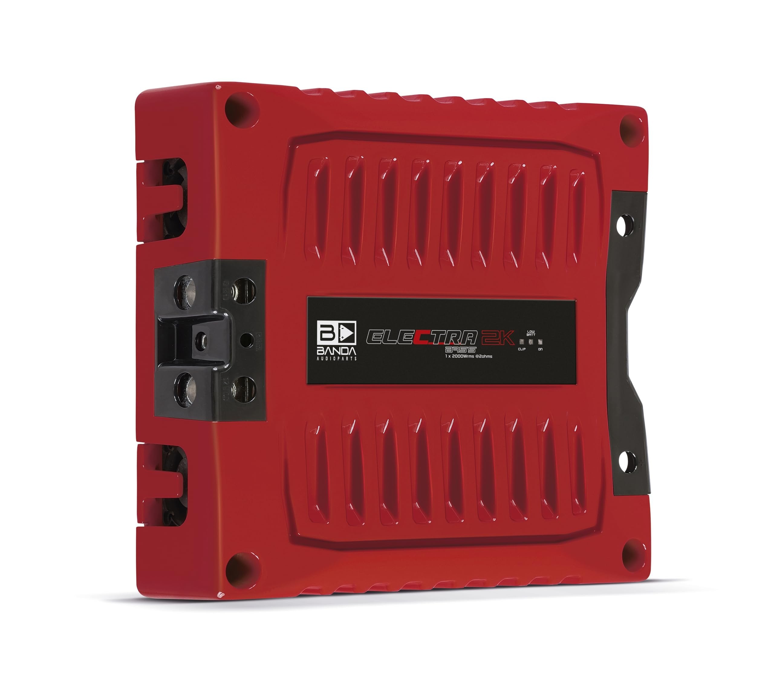Banda 1-Channel Vehicle Audio Bass Amplifier - High-Powered Mono Bass Amplifier w/Subsonic Filter and Low Pass Filter Stable at 2 ohms, LED Indicators, Sound Specialization, Red - BANDA 2K2OHMRED