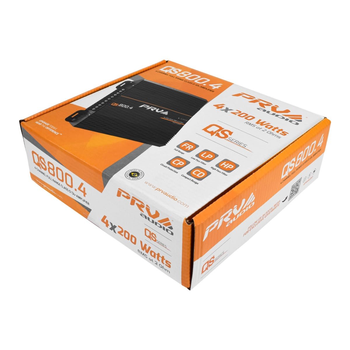 PRV Audio QS800.4 2 Ohm Compact 4 Channel Car Audio Amplifier 4 x 220 Watts RMS at 2 Ohm - 800 Watt Amp High Power Stereo 12 volts Amp Class D Full Range Bridgeable