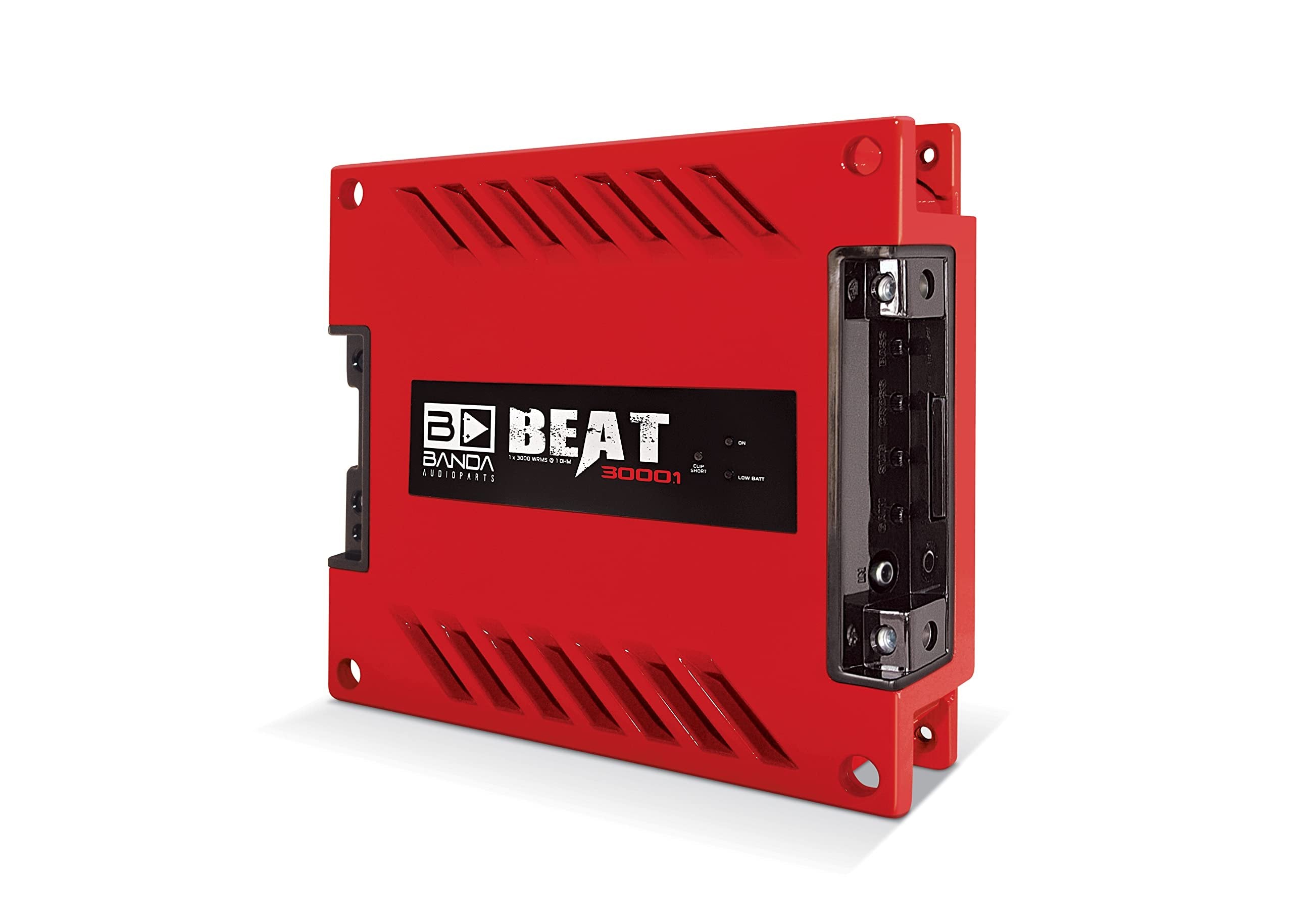 1-Ch. Vehicle Audio Bass Amplifier - 3000Watts High-Powered Mono Bass Amplifier w/Subsonic Filter and Low Pass Filter Stable at 1 ohm, LED Indicators, Sound Specialization, Red - BANDA BEAT3000.1RED