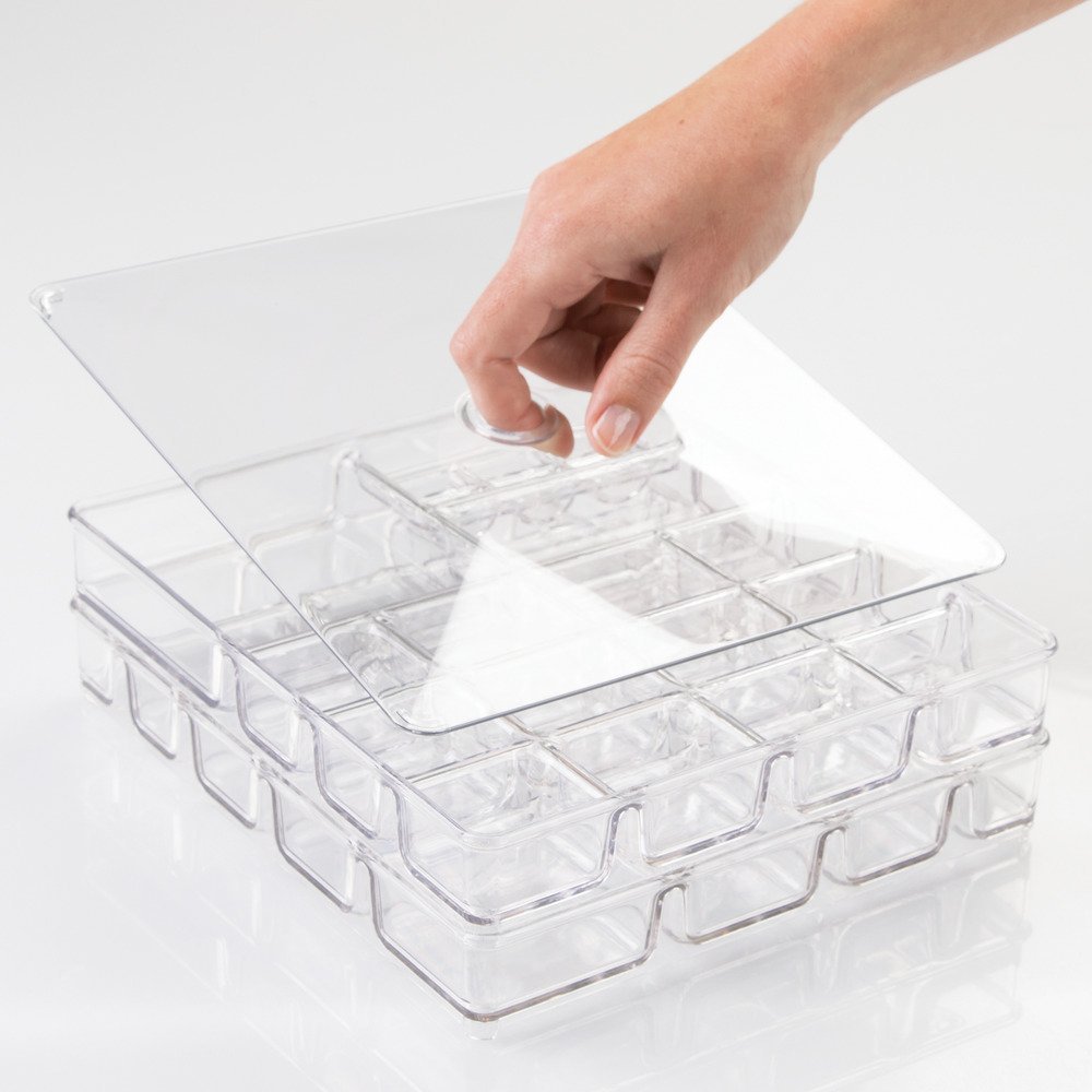 iDesign Linus Plastic BPA-Free Fashion Jewelry Vanity and Drawer Organizer, Tray for Rings, Earrings, Bracelets, Necklaces, 8.75" x 7.75" x 2.75", Set of 3, Clear