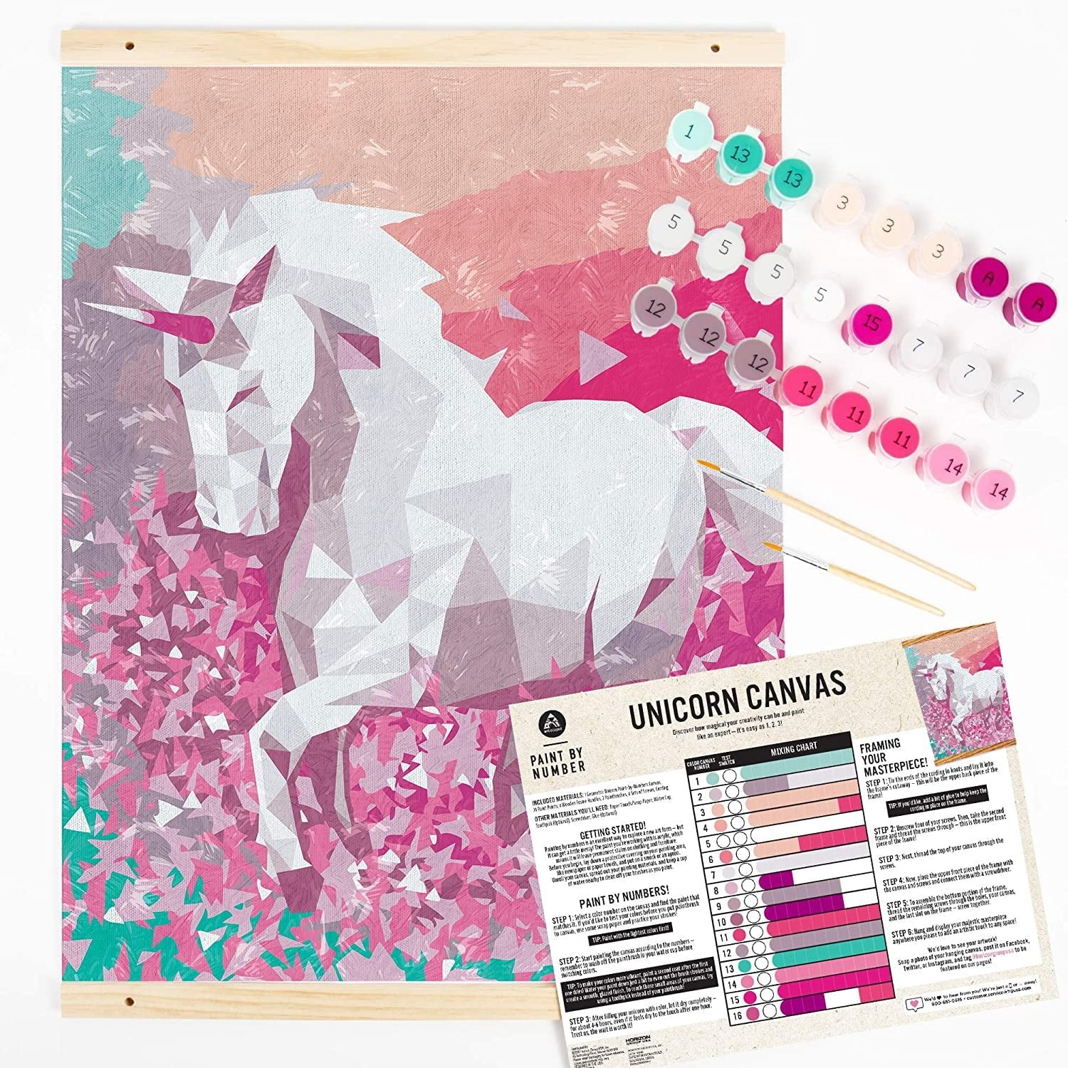Horizon Group USA Paint By Numbers, DIY Painting Kit, Geometric Unicorn Cloth Canvas, 16 x 20 , Includes Wooden Frame & Paintbrushes, Acrylic Paints, Paint By Numbers for Adults, No Experience Needed