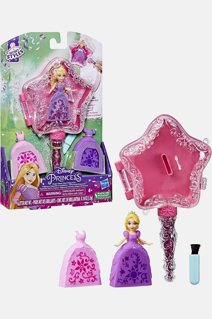 Disney Princess Secret Styles Magic Glitter Wand Rapunzel Doll and Wand Playset, Arts and Crafts Toy for Kids 4 and Up