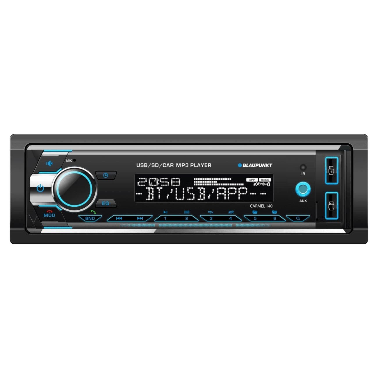 BLAUPUNKT CARMEL140 Single Din Car Stereo in-Car Multi-Media Player with Bluetooth and Radio Receiver 2-Channel Audio Output 30 Presets Radio Stations, USB & Aux Inputs for External Media Devices