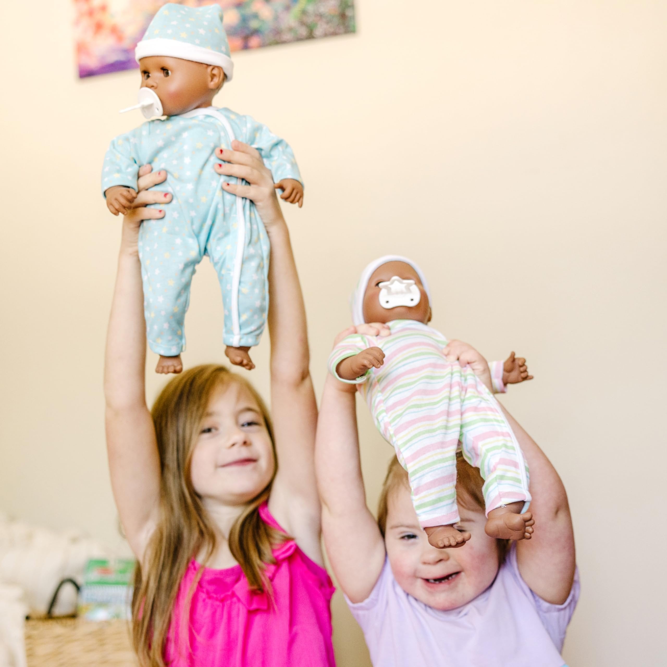 Melissa & Doug Mine to Love Twins Tyler & Taylor 15” Dark Skin-Tone Boy and Girl Baby Dolls with Rompers, Caps, Pacifiers