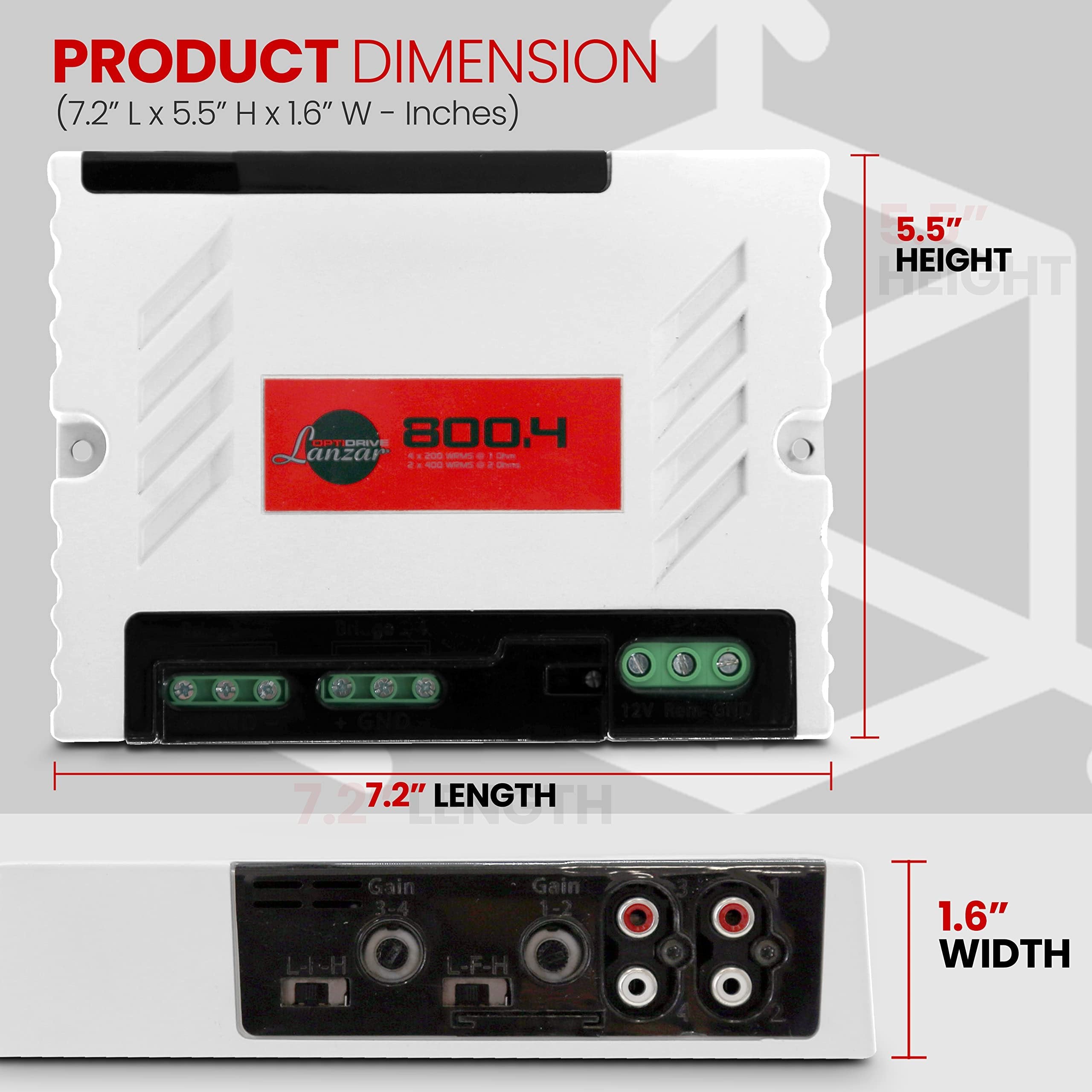 Jovial Four Channel Car Audio Mono Amplifier, 4x200 Watt Max @ 1 Ohm High-Powered Mono Car Amplifier with with Adjustable Bass Boost High Pass Filter and Low Pass Filter, Cooling Fans, White