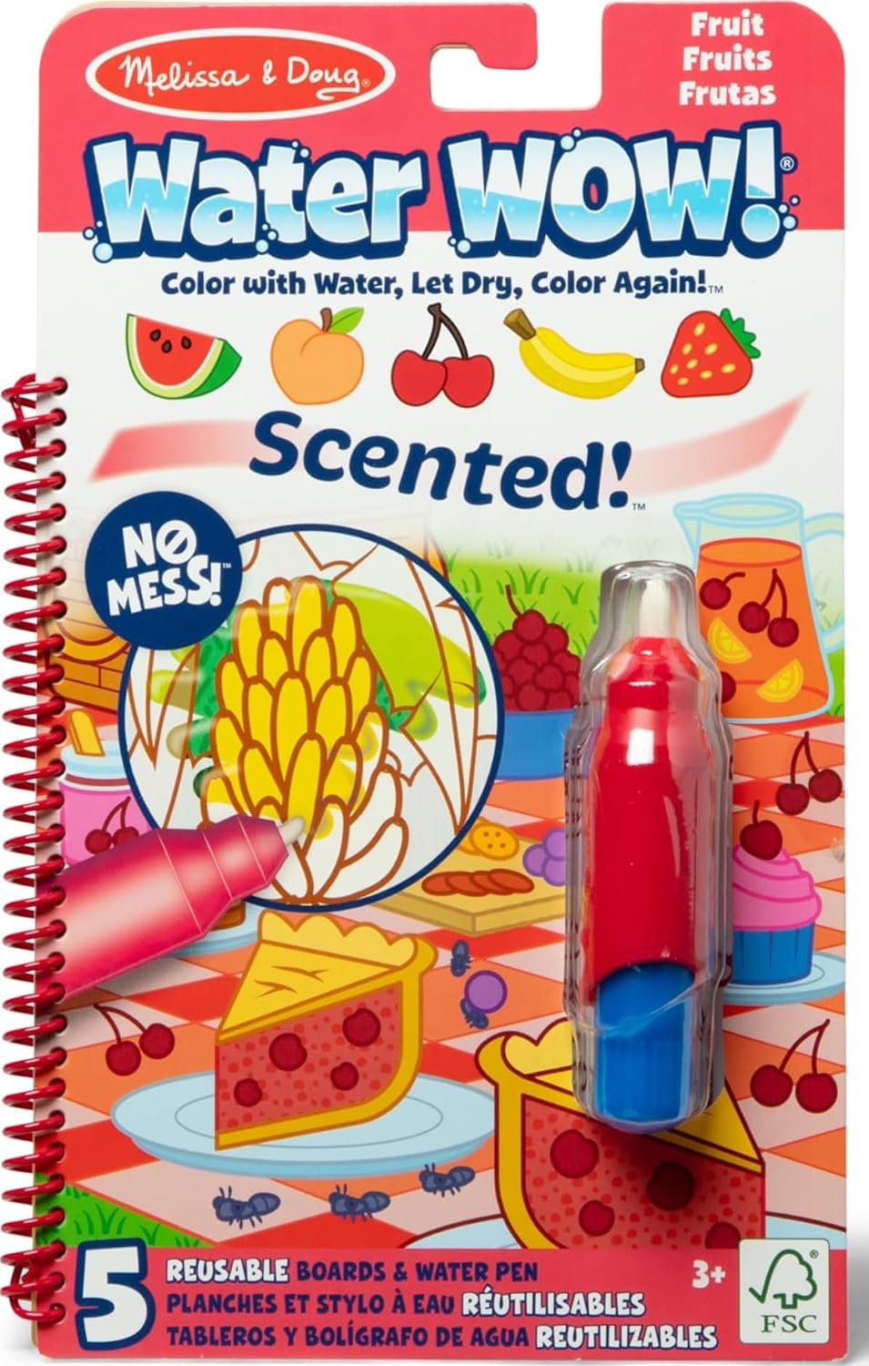 Melissa & Doug Scented Water Wow! Mess Free Coloring Book, Reusable Water-Reveal Activity Pad, Fruit, Travel Toys, Party Favors, for Toddlers for Kids Ages 3+ - FSC Certified