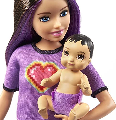 Barbie Skipper Babysitters Inc Doll & Accessories Set with Skipper Doll in Checked Skirt, Baby Doll & 4 Themed Pieces