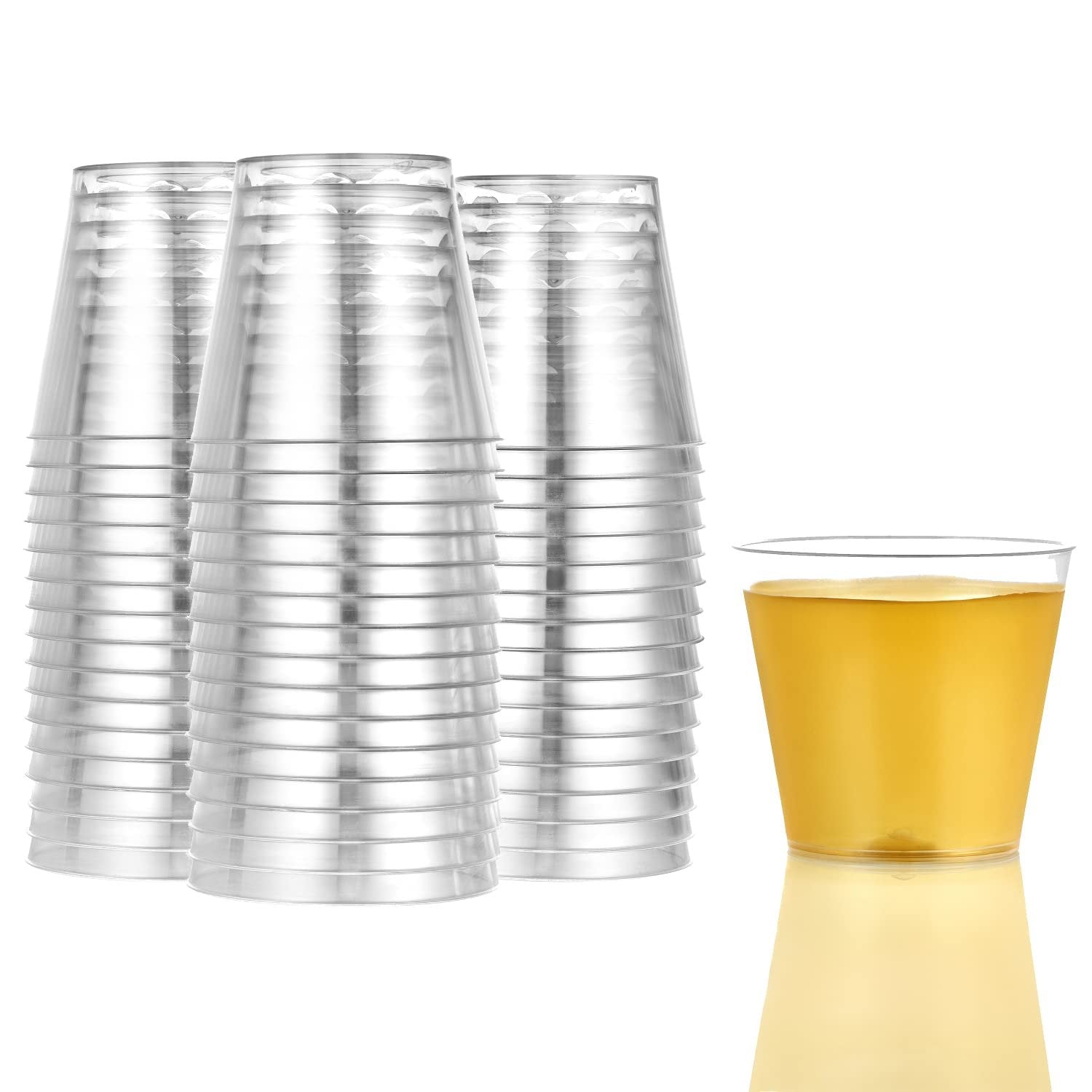Hanna K. Signature 100 Count Shot Glasses Premium Clear Hard Plastic 1oz Disposable Cups, Ideal for Jello Shots, Wine Tasting, Condiments, Sauce, Dipping, Samples
