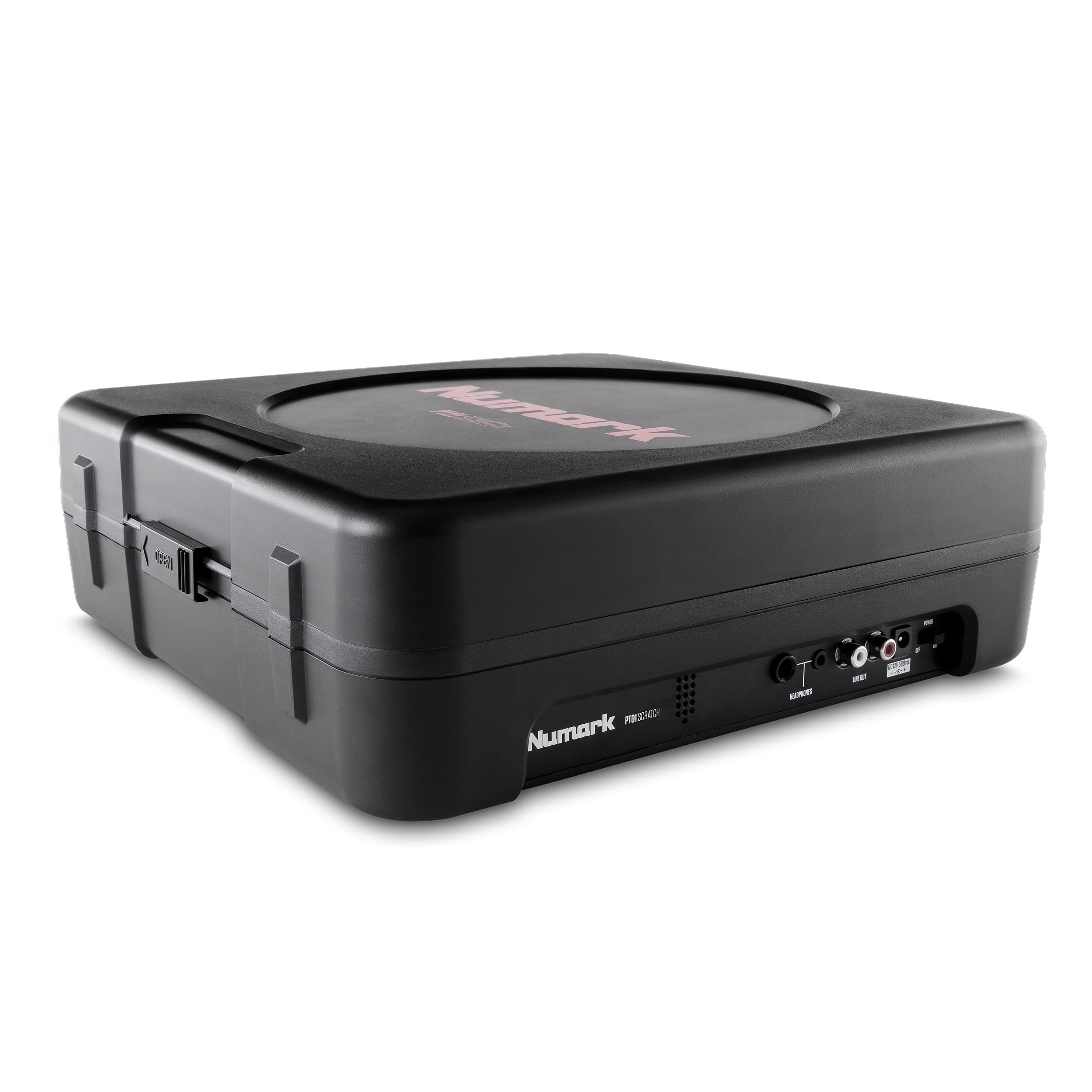 Numark PT01 Scratch | DJ Turntable for Portablists With User Replaceable Scratch Switch, Built In Speaker, Power via Battery or AC Adapter, Three Speed RPM Selection & USB Connectivity