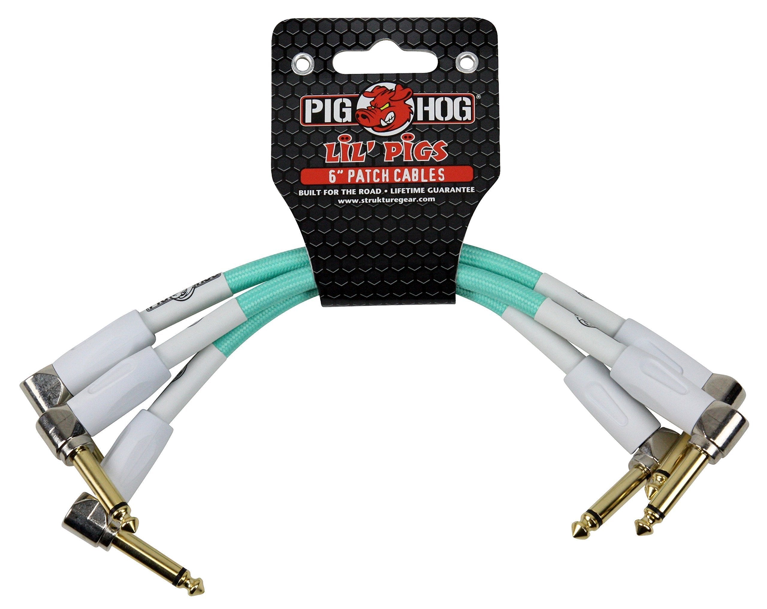 Pig Hog PHLIL6CF Lil' Pigs Right-Angle 1/4" Vintage Instrument Patch Cables, 6" (3 Pack)