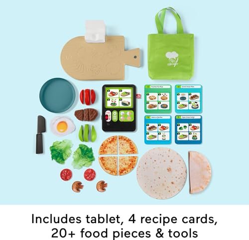 Fisher-Price Preschool Kitchen Playset Laugh & Learn 123 Follow The Recipe Meal Kit 30-Piece Pretend Cooking Toy Set for Ages 3+ Years