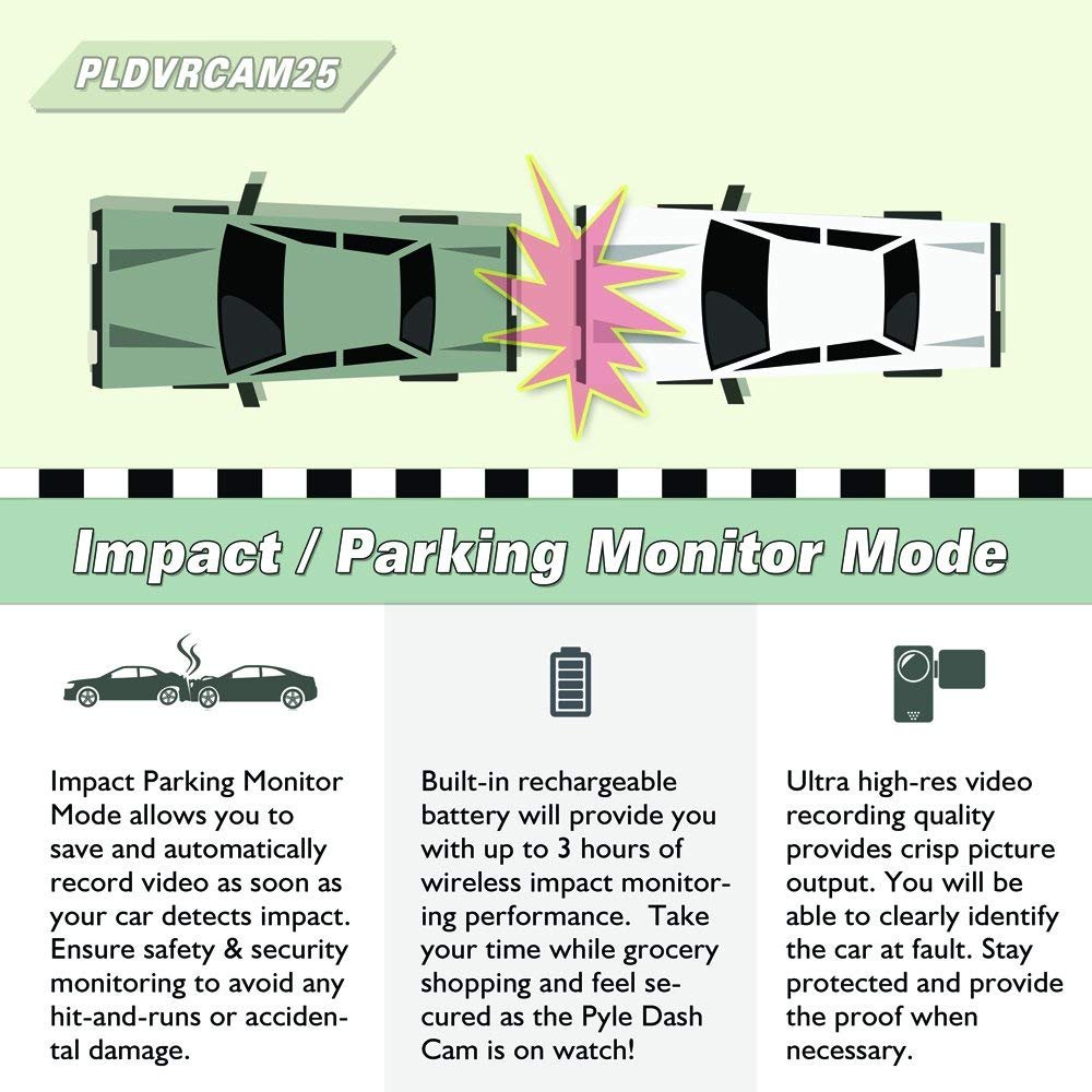 Pyle PLDVRCAM25 -1080p Dash Cam HD Dashboard Driving Camera for Cars and Vehicles with Night Vision - Discrete and Secure Window Mount - Snap Images and Record Video