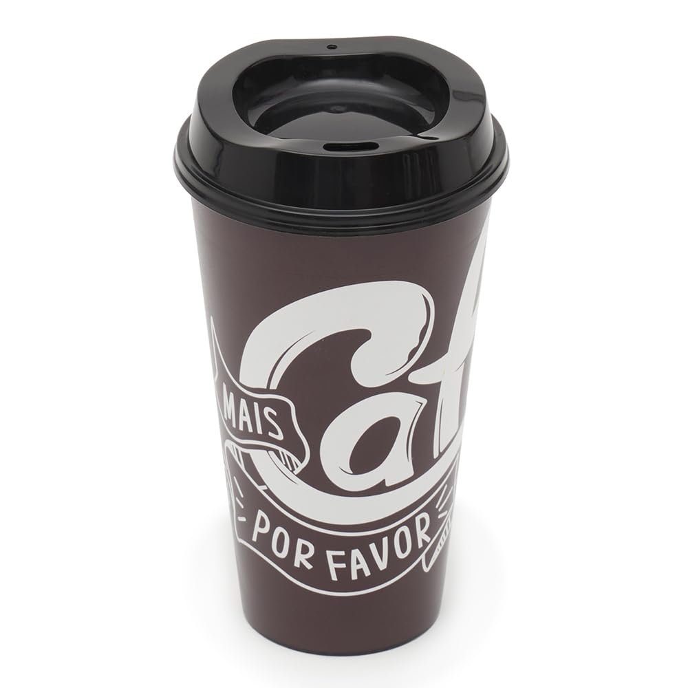 Home Basics 16 oz. 4-Pack of Reusable Plastic Coffee Cups with Lids, Brown