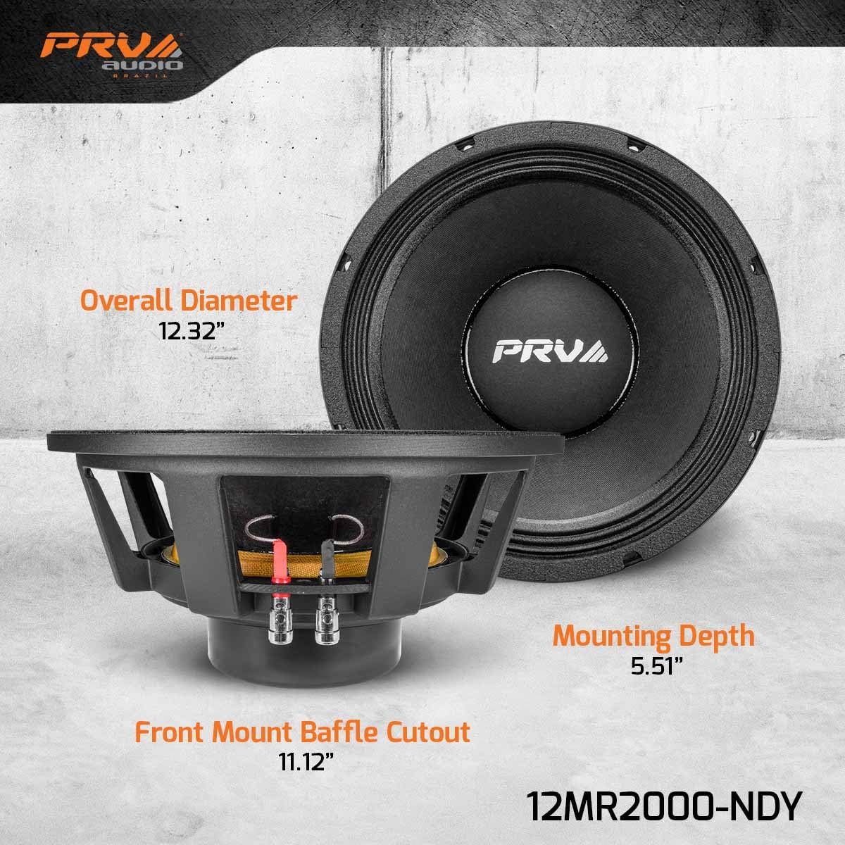 PRV AUDIO 12MR2000-NDY 12 inch Midrange PRO Audio Speaker, 2000 Watts 8 Ohm, 98dB, 4" Voice Coil High Power Car Audio & Chuchero Neodymium Loudspeaker (Single)