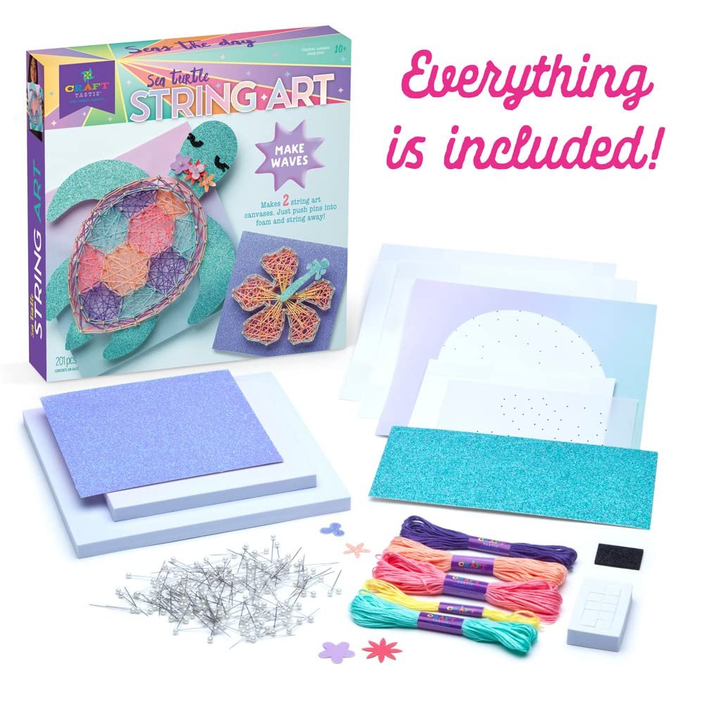 Craft-tastic — String Art Sea Turtle for 2 Fun Craft Projects — Sea Turtle and Hibiscus Flower — Ages 10+