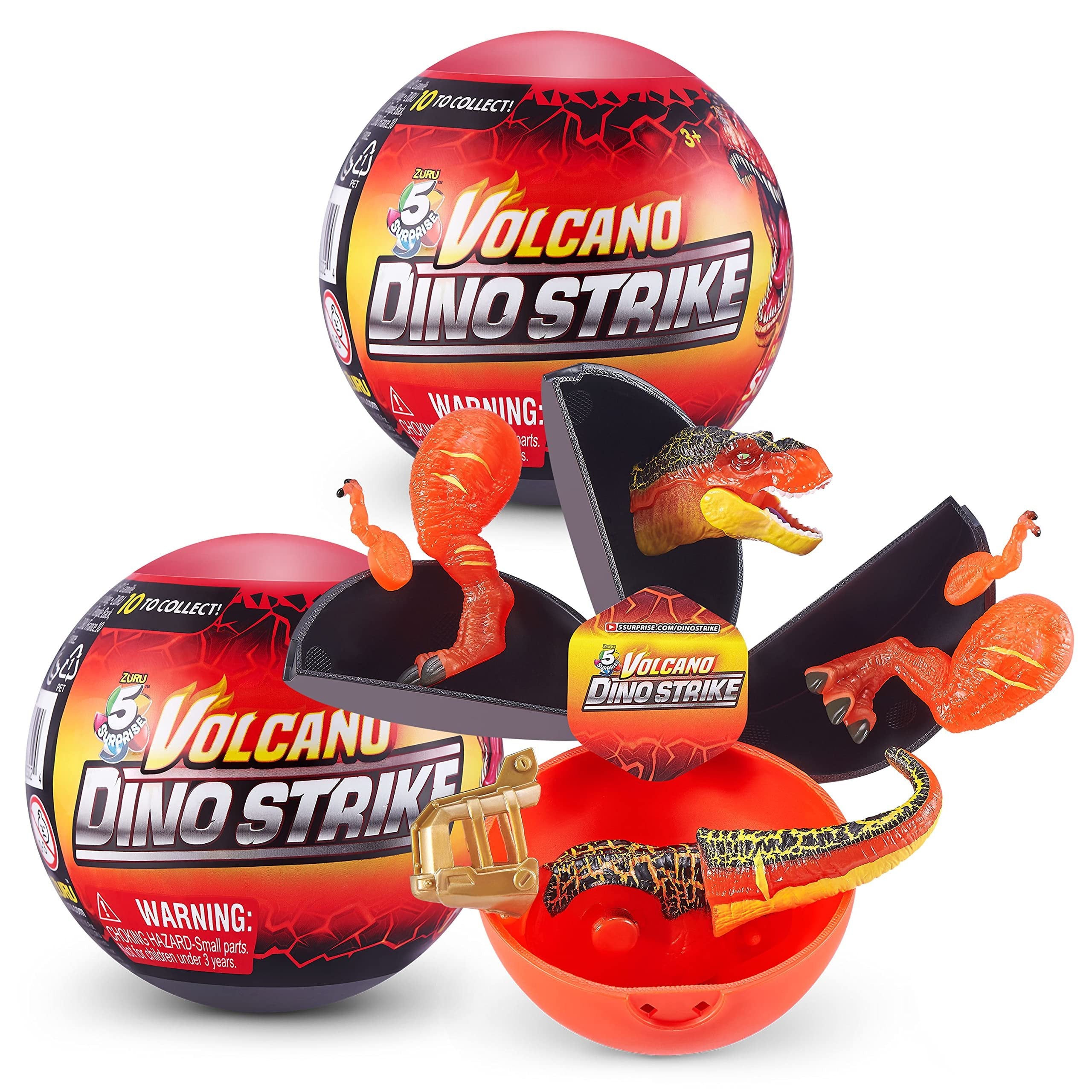 5 Surprise Dino Strike Series 4 (2 Pack) by ZURU Amazon Exclusive Mystery Collectible Mini Dinosaur Toys Fossils Capsules for Boys and Kids (2 Pack),Multi-Color,77254