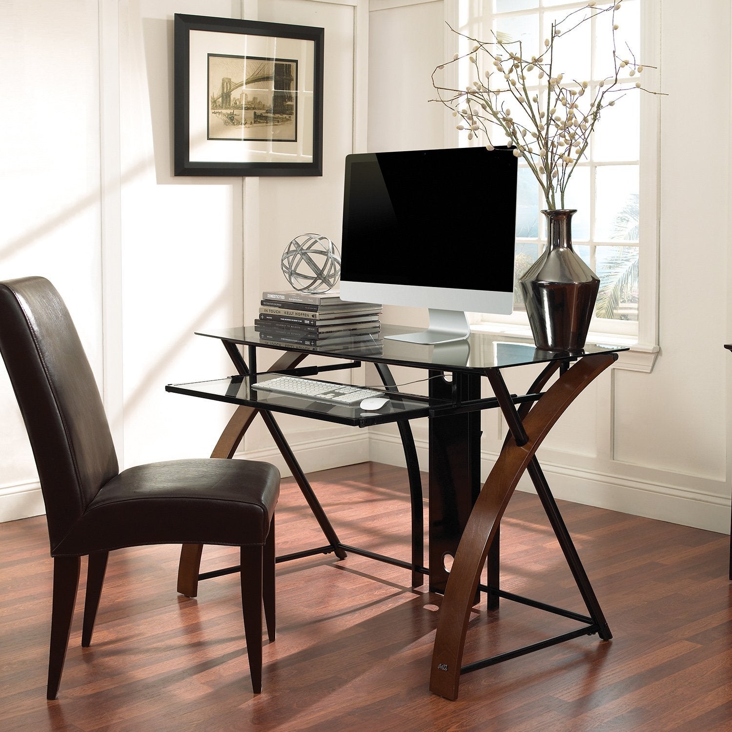 Bell'O Computer Desk with Keyboard Tray, Espresso/Black