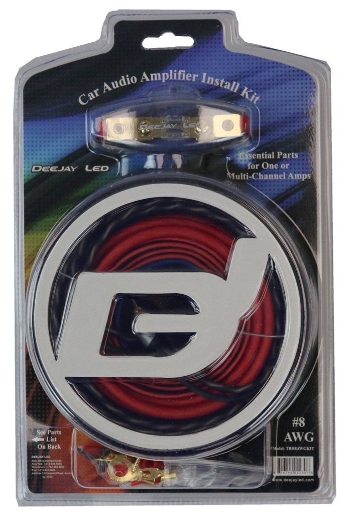 High Performance Auto Amplifier Installation Kit with #8-AWG CCA Main Power Cables, RCA Cables Fuse Holder And More Ring And Spade Insulators Ten 3-in Wire Ties Flexible RCA Wire DEEJAY LED TBH8AWGKIT