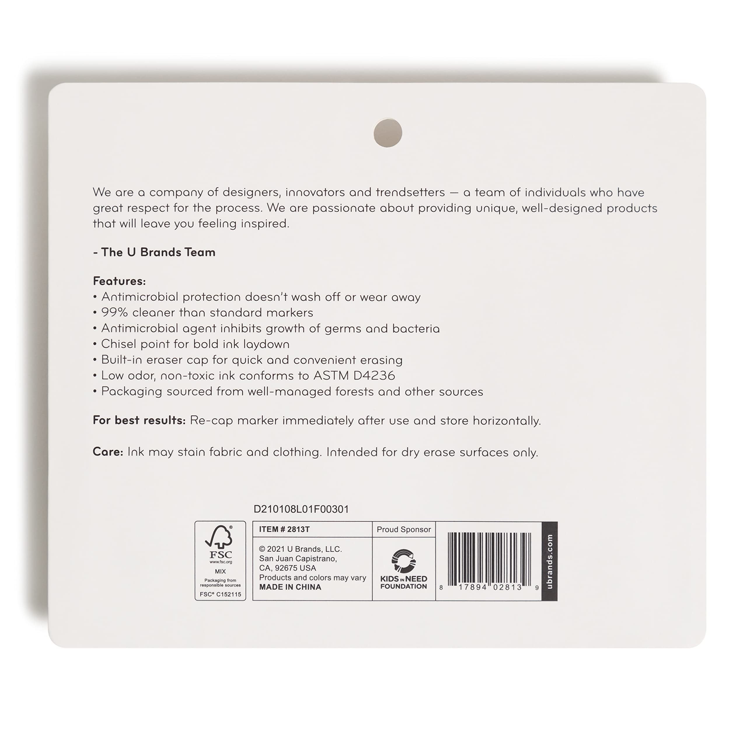 U Brands U Defense Dry Erase Markers, Office Supplies, Chisel Tip, Black, 4 Count