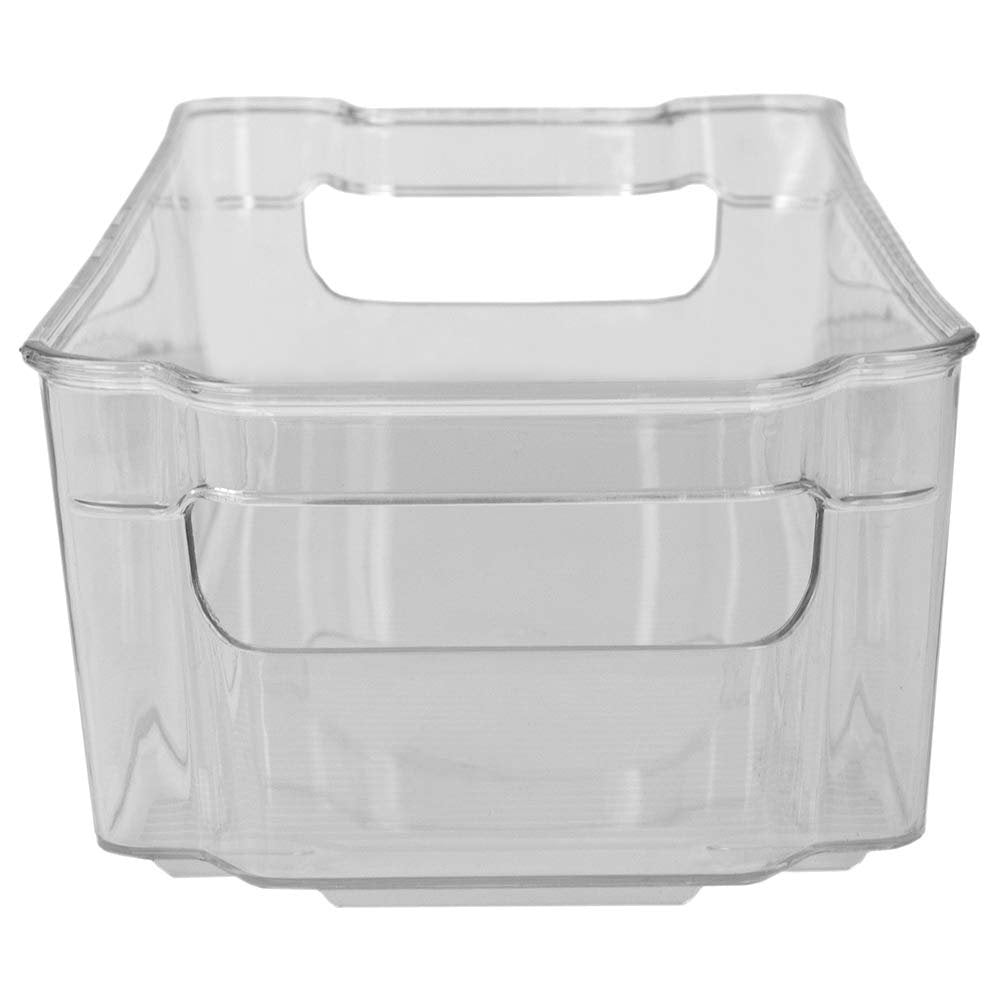 Home Basics Plastic Fridge Bin with Handle - Stackable Storage Refrigerator Organizer Bins Fridge, Freezer, Pantry and Kitchen, Clear (4, MEDIUM)