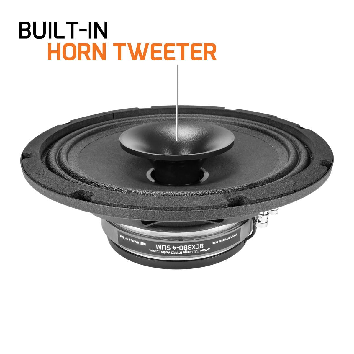 PRV AUDIO 8" Shallow Coaxial Car Audio Speaker 8CX380-4 Slim Loudspeaker with Built-in Tweeter Driver and Grill Included 380 Watts 4 Ohm (Single)