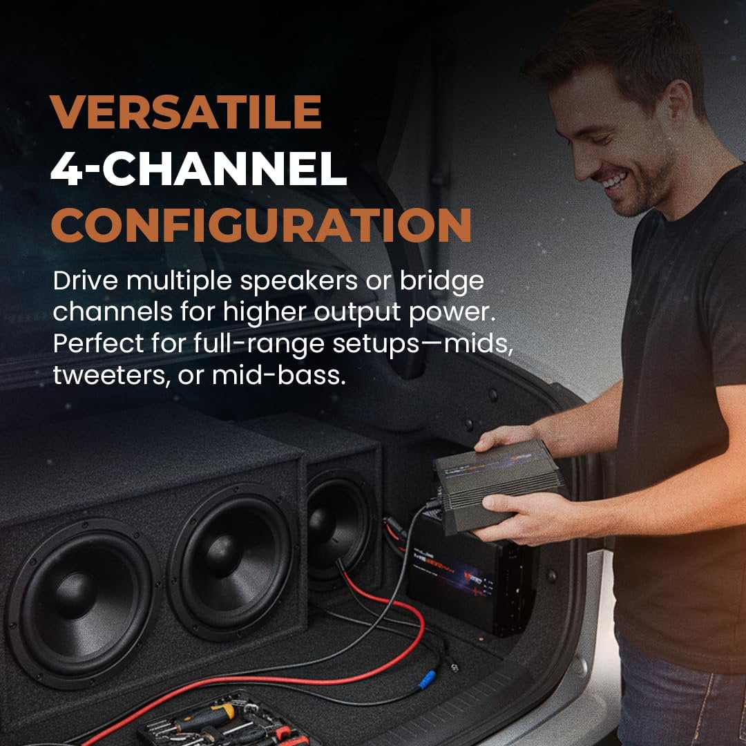 Marts Digital MS800X4 4 Channel Class D Amplifier | 800W RMS 2 Ohm | Full-Range Sound | High Efficiency | Low Heat Output | Compact Power Design | Bridge Channels | Car Audio Upgrade