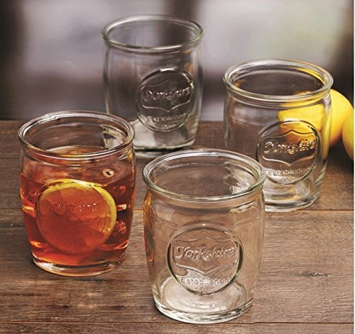 Circleware Yorkshire Whiskey Glass Drinking Glasses Set, 14 Ounce, Set of 4 Double Old Fashioned Clear Heavy Base Scotch Glass Cups