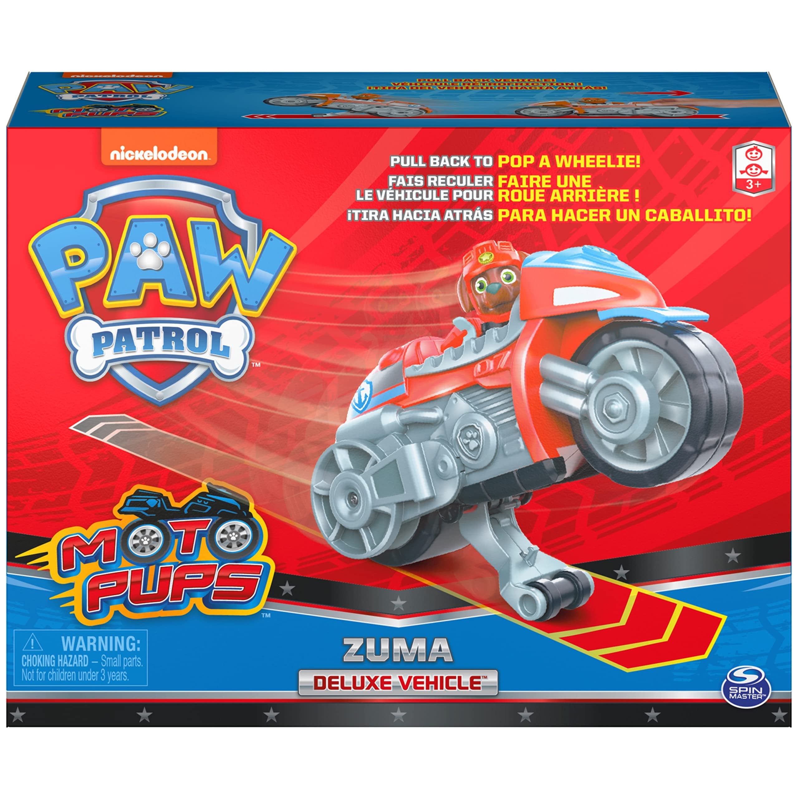 Paw Patrol, Moto Pups Zuma’s Deluxe Pull Back Motorcycle Vehicle with Wheelie Feature and Toy Figure