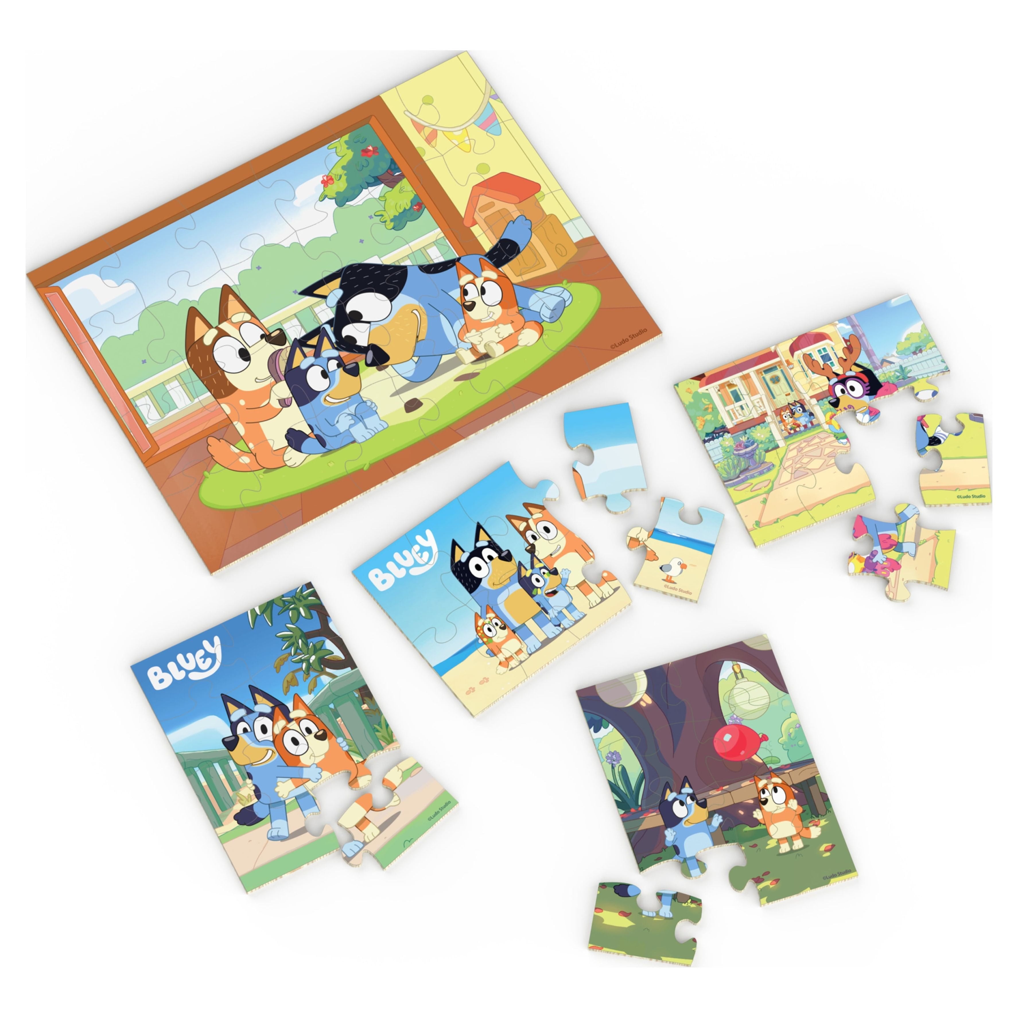Bluey, 5 Wood Puzzles Jigsaw Bundle with Tray, for Kids Ages 3 and up