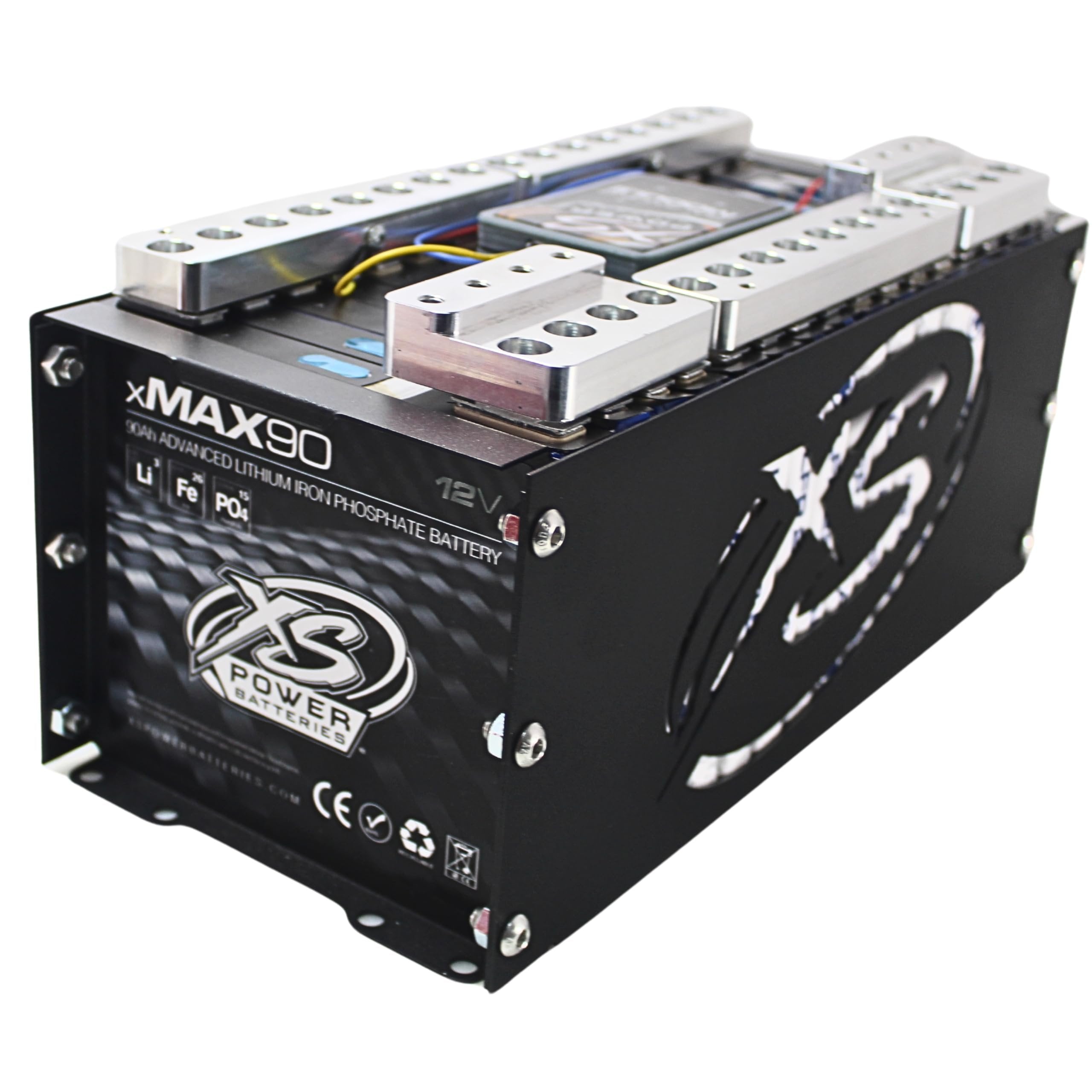 XS Power XMAX90-DIY 8300 Amp High-Performance 12V Lithium Battery for In-Car Audio Competition - 12 Volt 90Ah 20,000W LFP Powercell for Audio Systems - 25 lbs, Maintenance Free, Sealed Design
