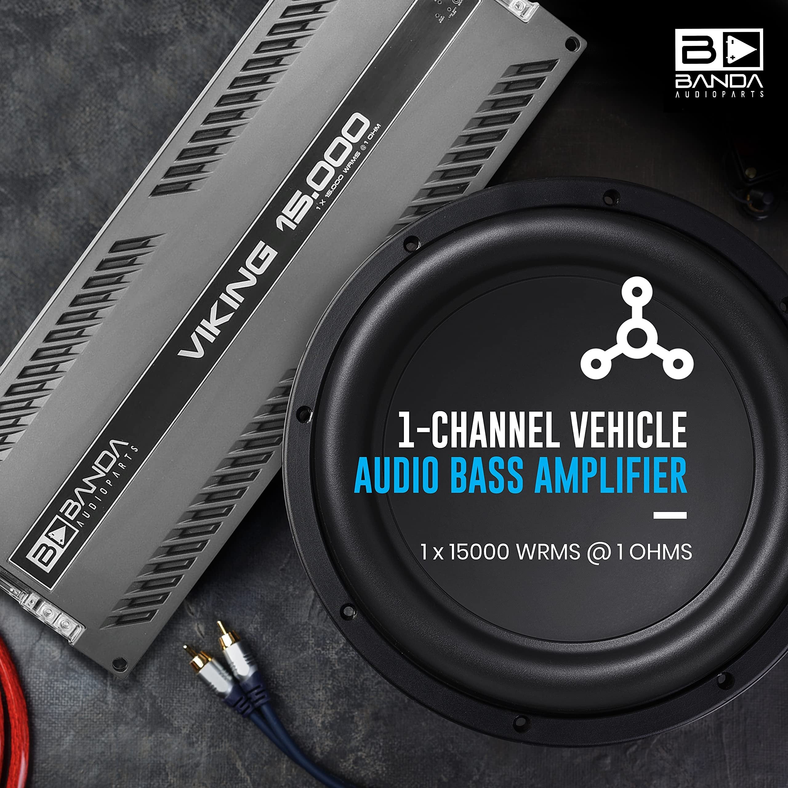 Banda 1-Channel Vehicle Audio Bass Amplifier - High-Powered Mono Bass Amplifier w/Subsonic Filter and Low Pass Filter Stable at 1 ohm, LED Indicators, Sound Specialization - BANDA VIKING15000