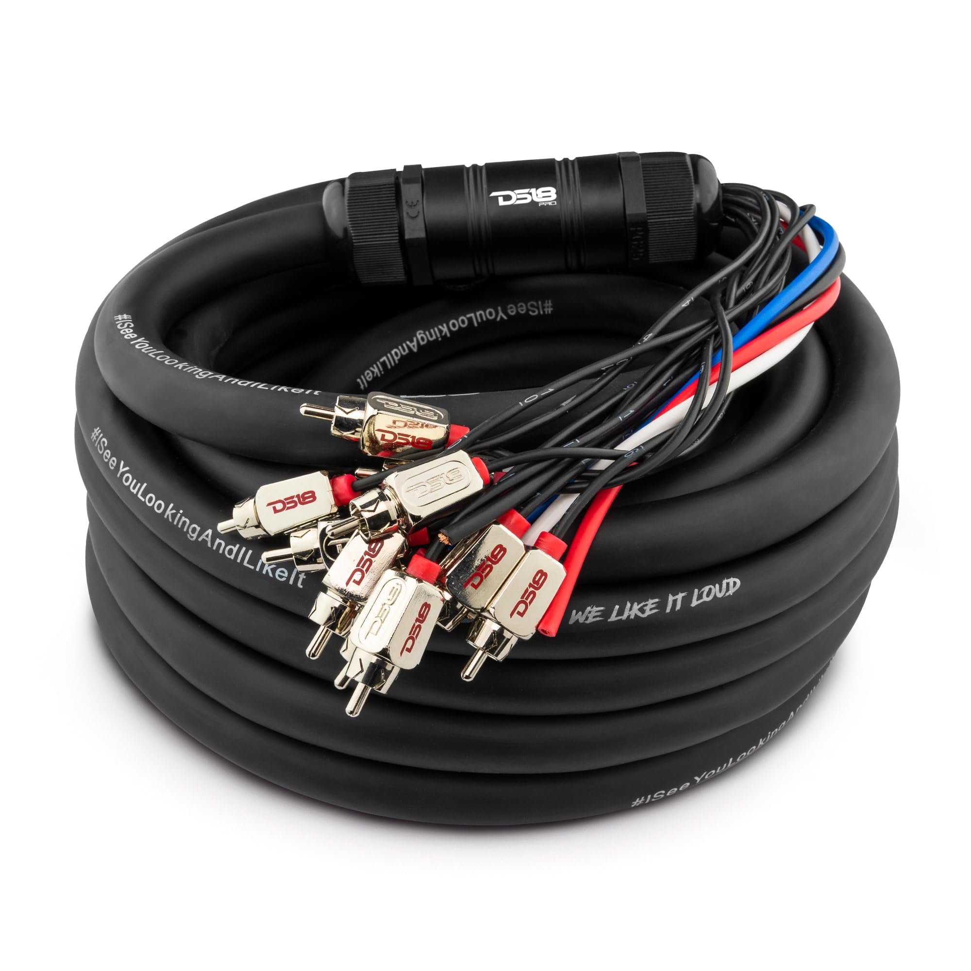 DS18 MDSA10/4.30FT Medusa/Snake Audio Wire with 10 Channels RCA and 4 x 12GA OFC Power Cables 30ft - Heavy Duty Remote Audio/Power Wire Snake Cable for Radio Box Extension